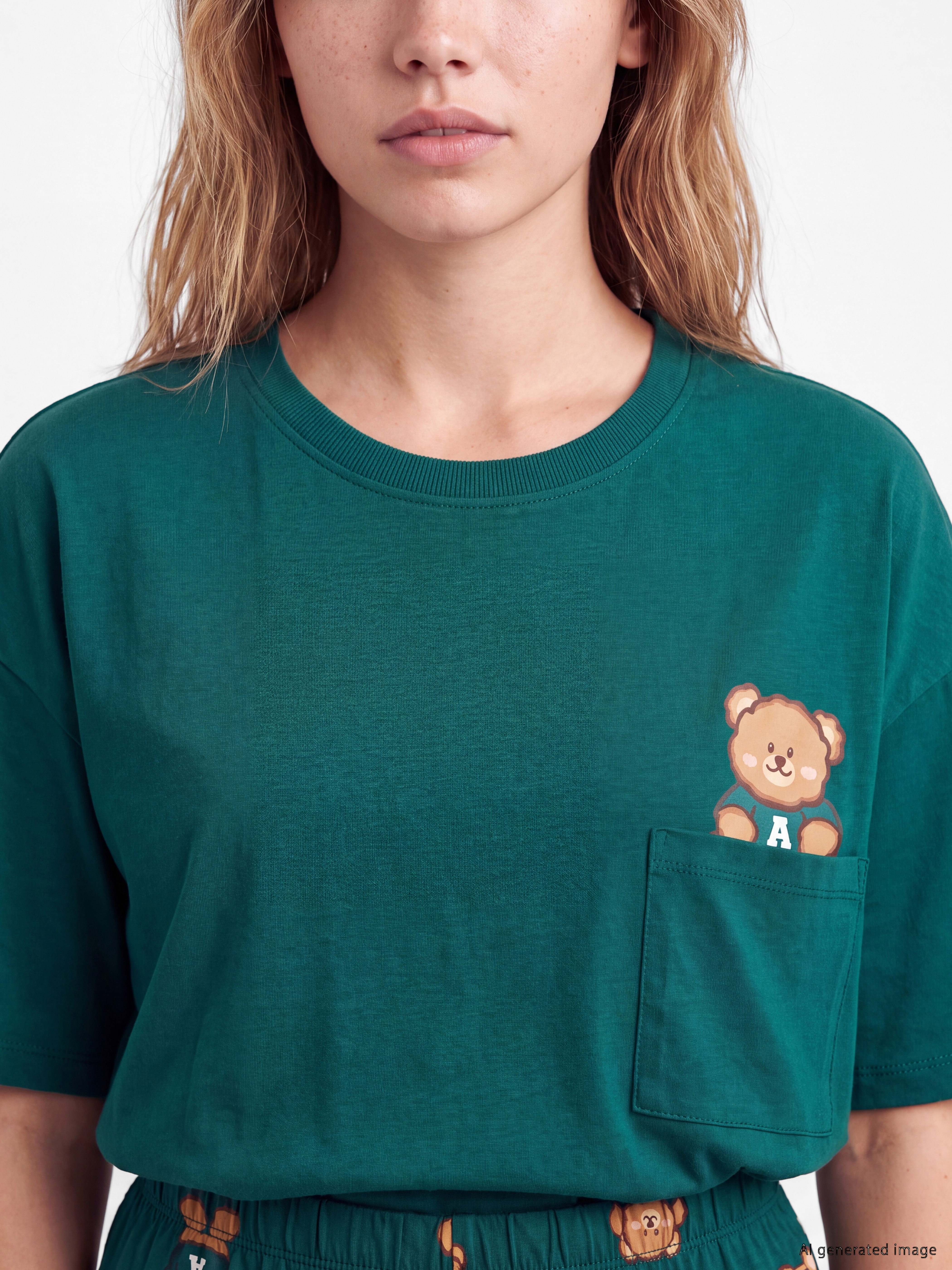 LCW Young Bisiklet Yaka Ayıcık Baskılı Kadın Pijama Takımı görsel 4