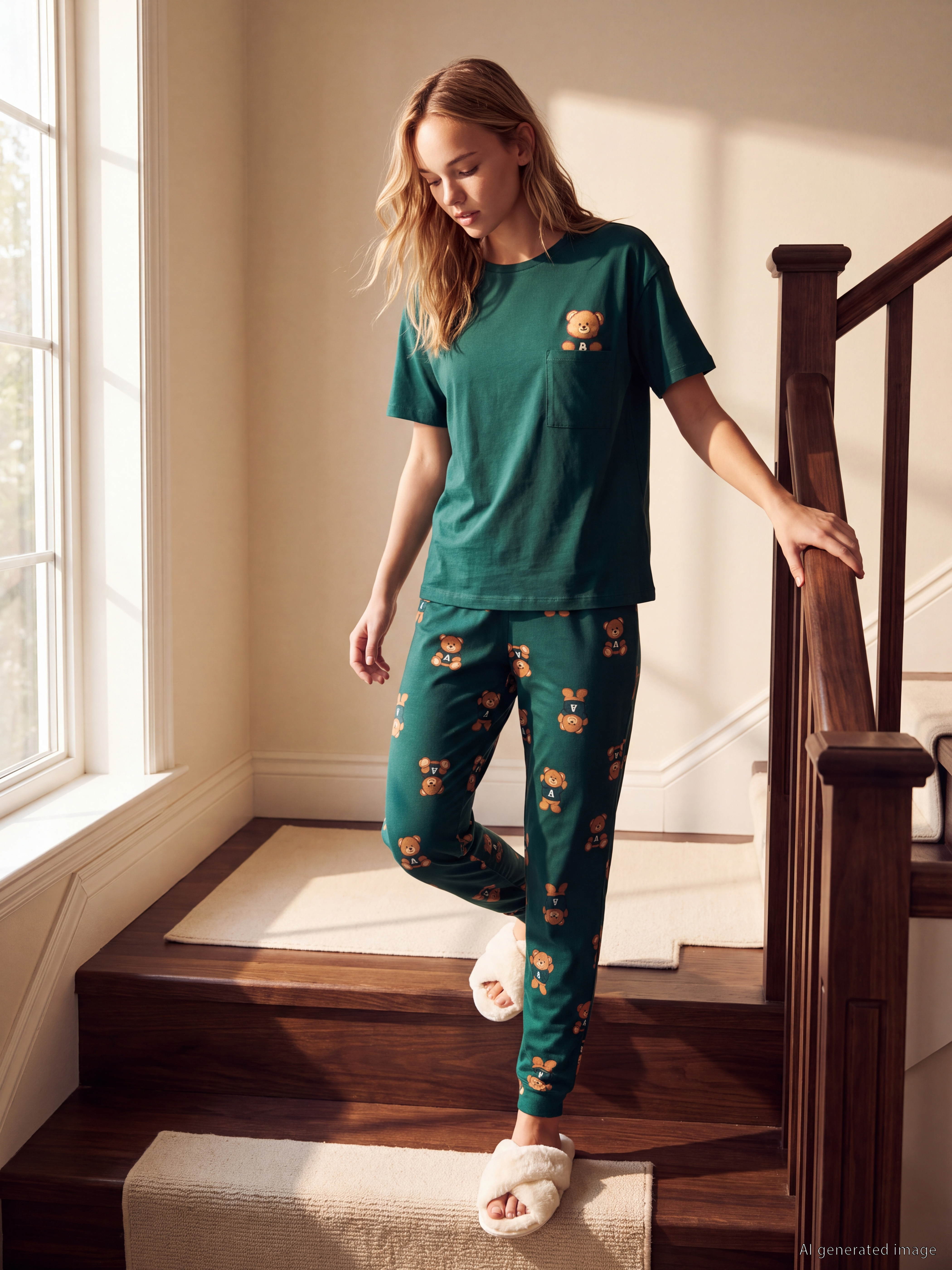 LCW Young Bisiklet Yaka Ayıcık Baskılı Kadın Pijama Takımı