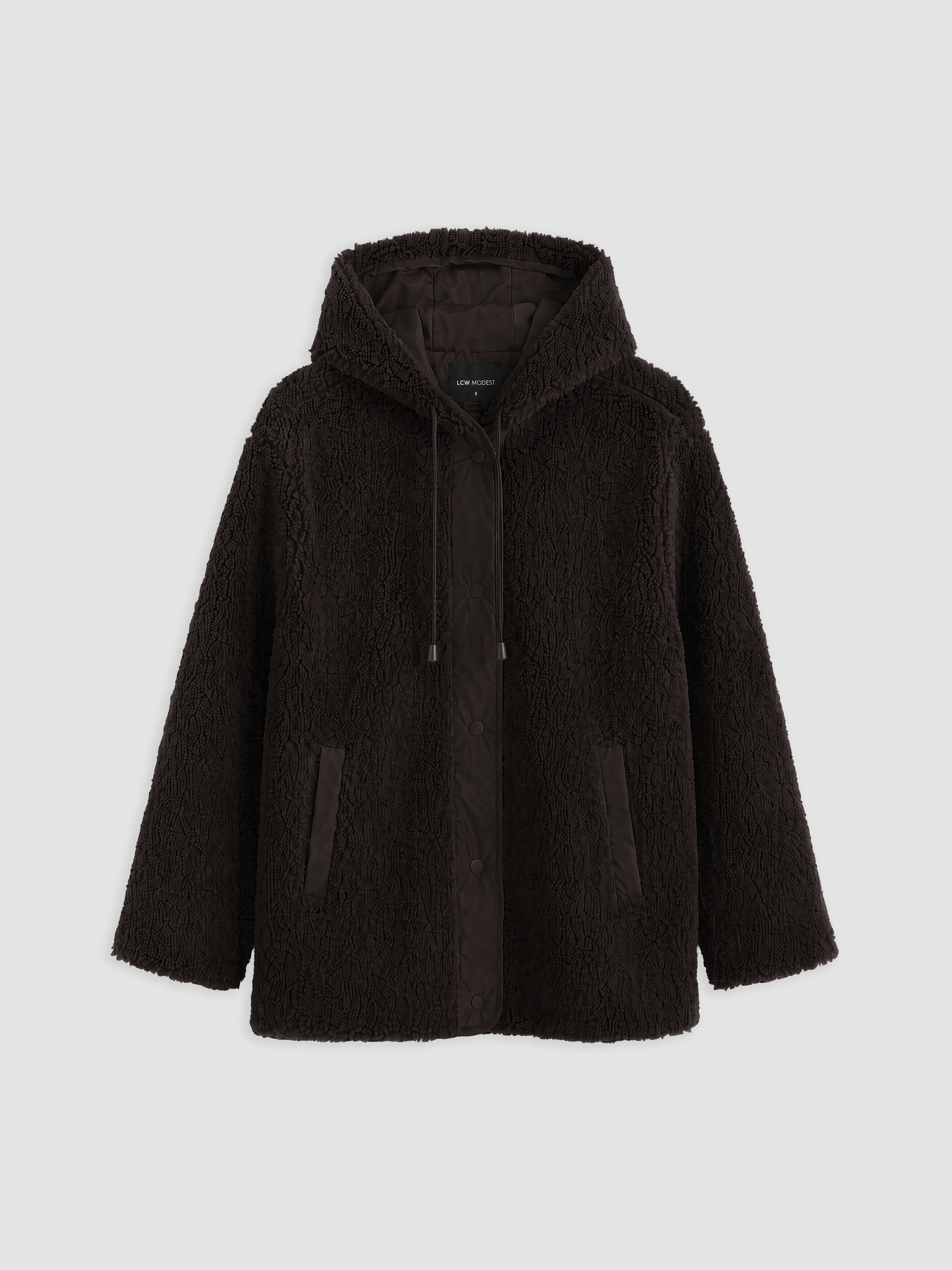 LCW Modest Kapüşonlu Oversize Kadın Pelüş Mont görsel 5