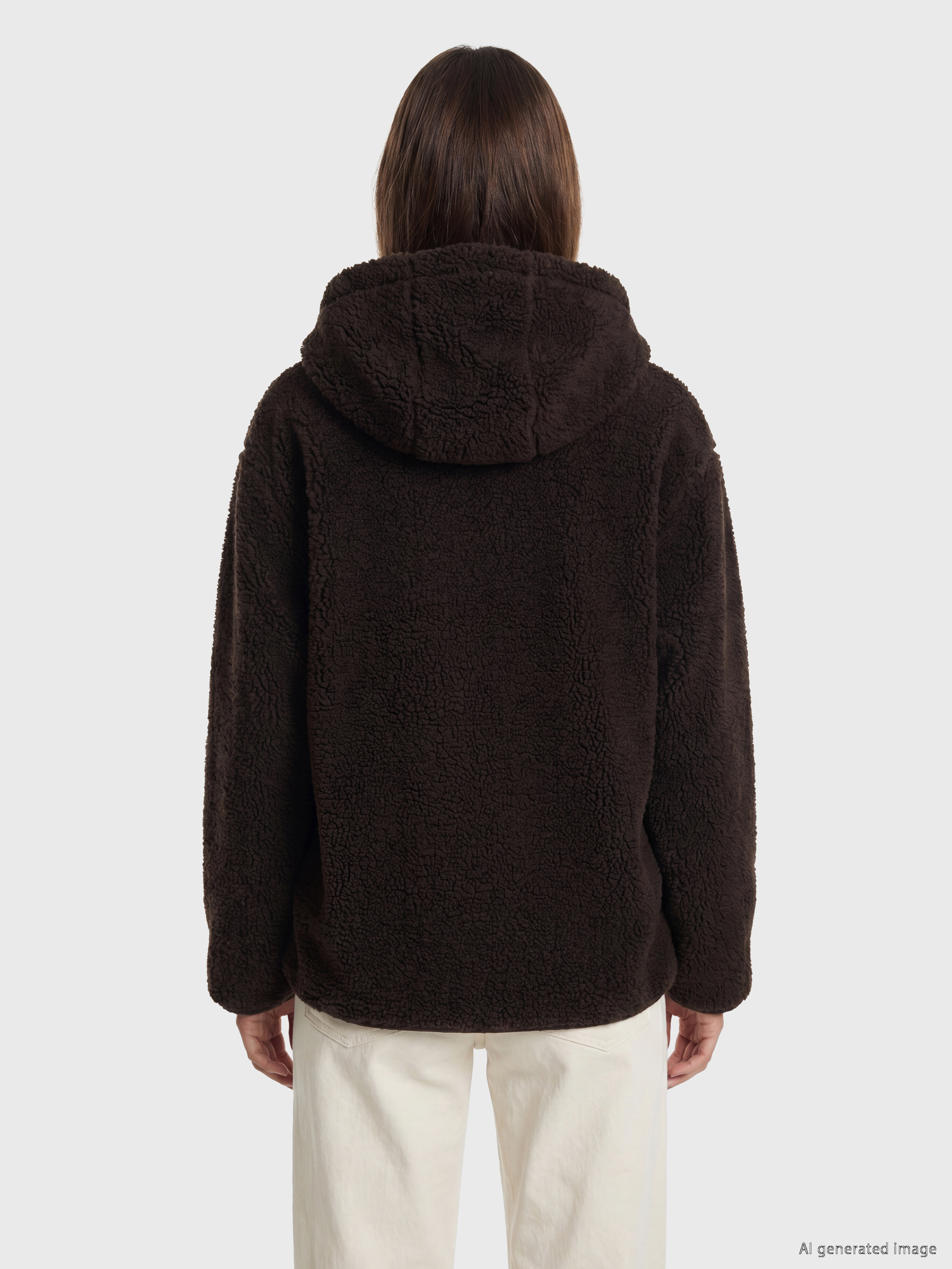 LCW Modest Kapüşonlu Oversize Kadın Pelüş Mont görsel 4