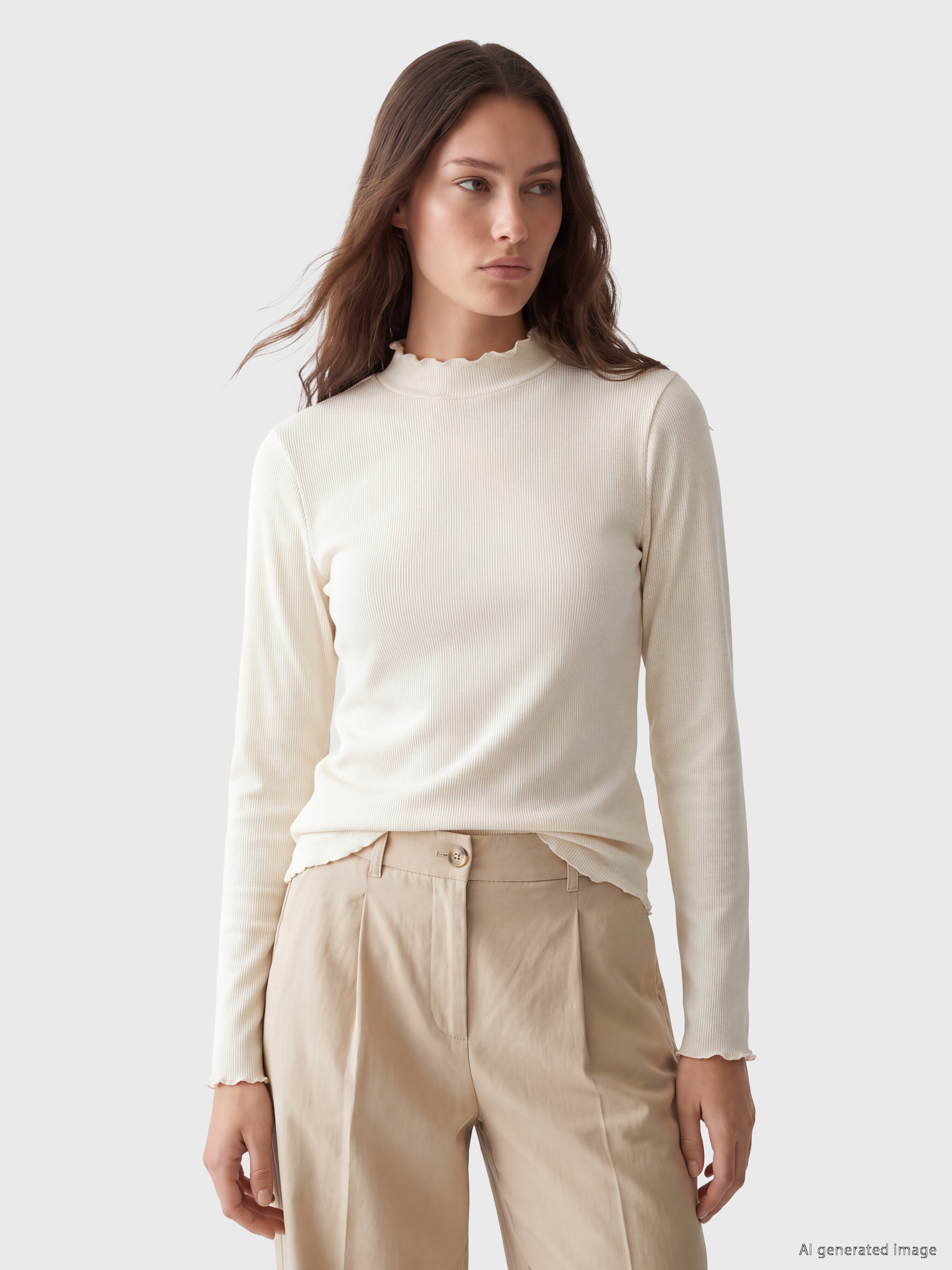 LCW Modest Dik Yaka Kadın Fitilli Body görsel 2