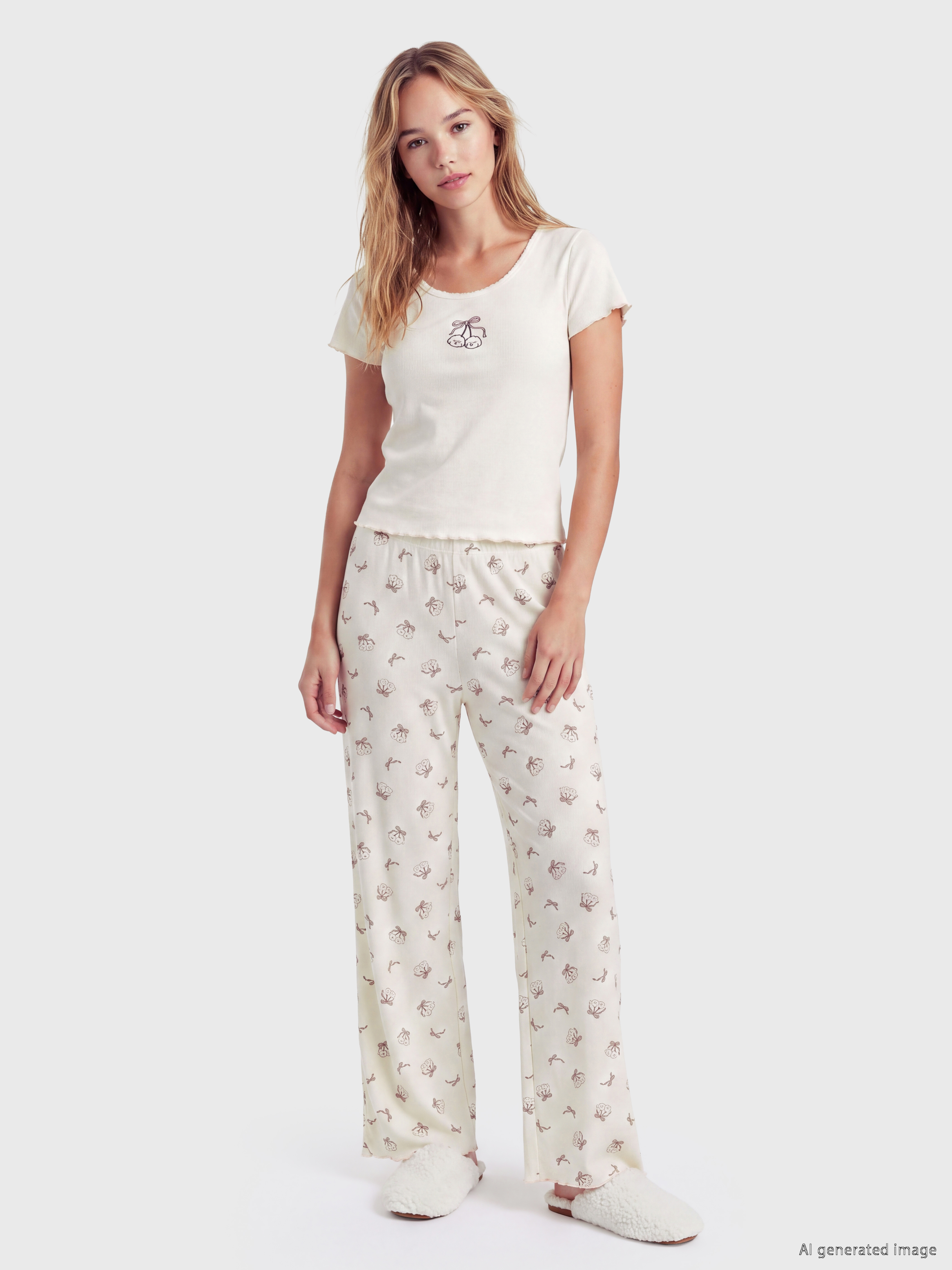 LCW Young U Yaka Nakışlı Pijama Takım