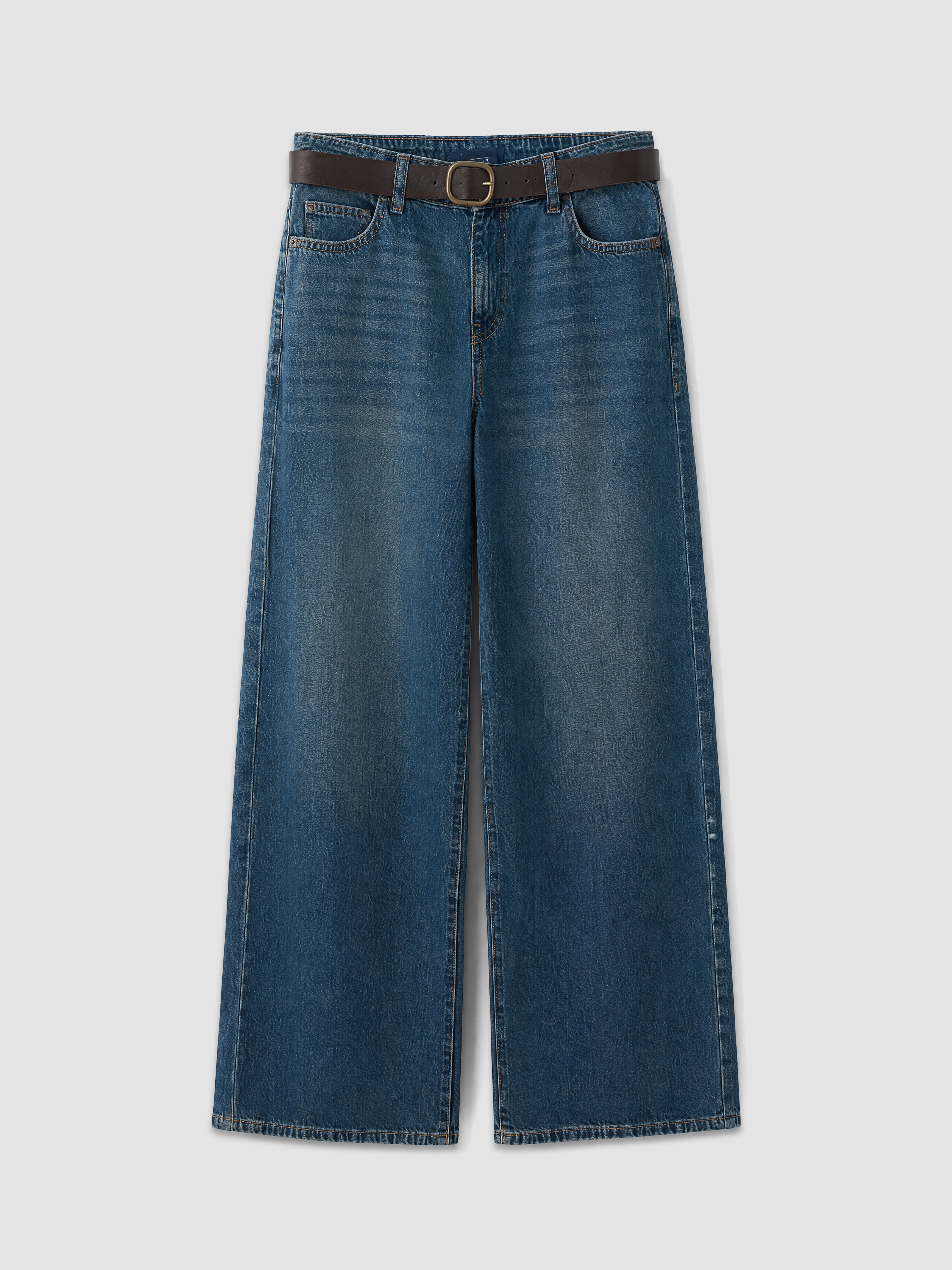 LCW Jeans Beli Kemerli Wideleg Kadın Jean Pantolon görsel 5