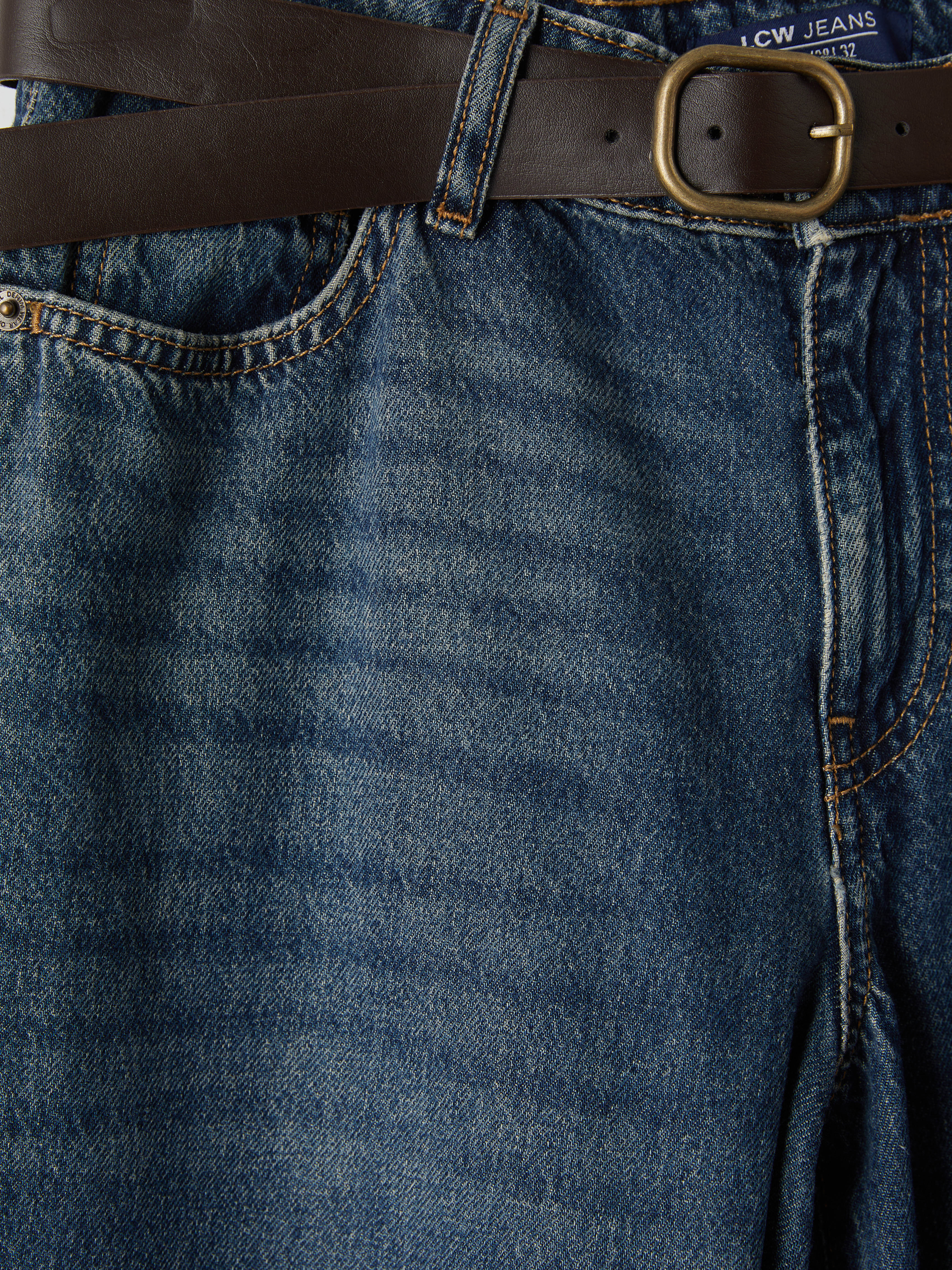 LCW Jeans Beli Kemerli Wideleg Kadın Jean Pantolon görsel 7