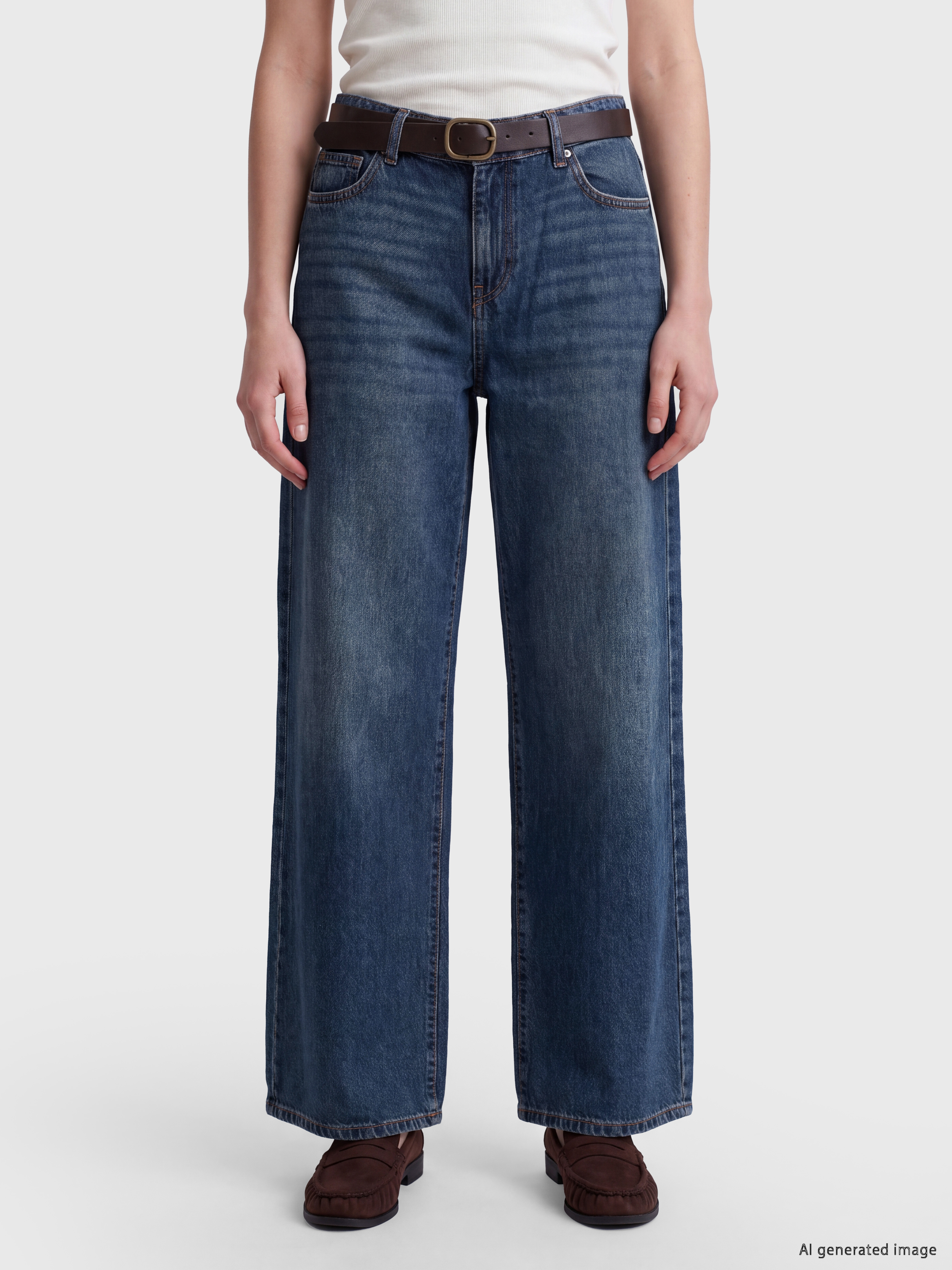 LCW Jeans Beli Kemerli Wideleg Kadın Jean Pantolon görsel 2