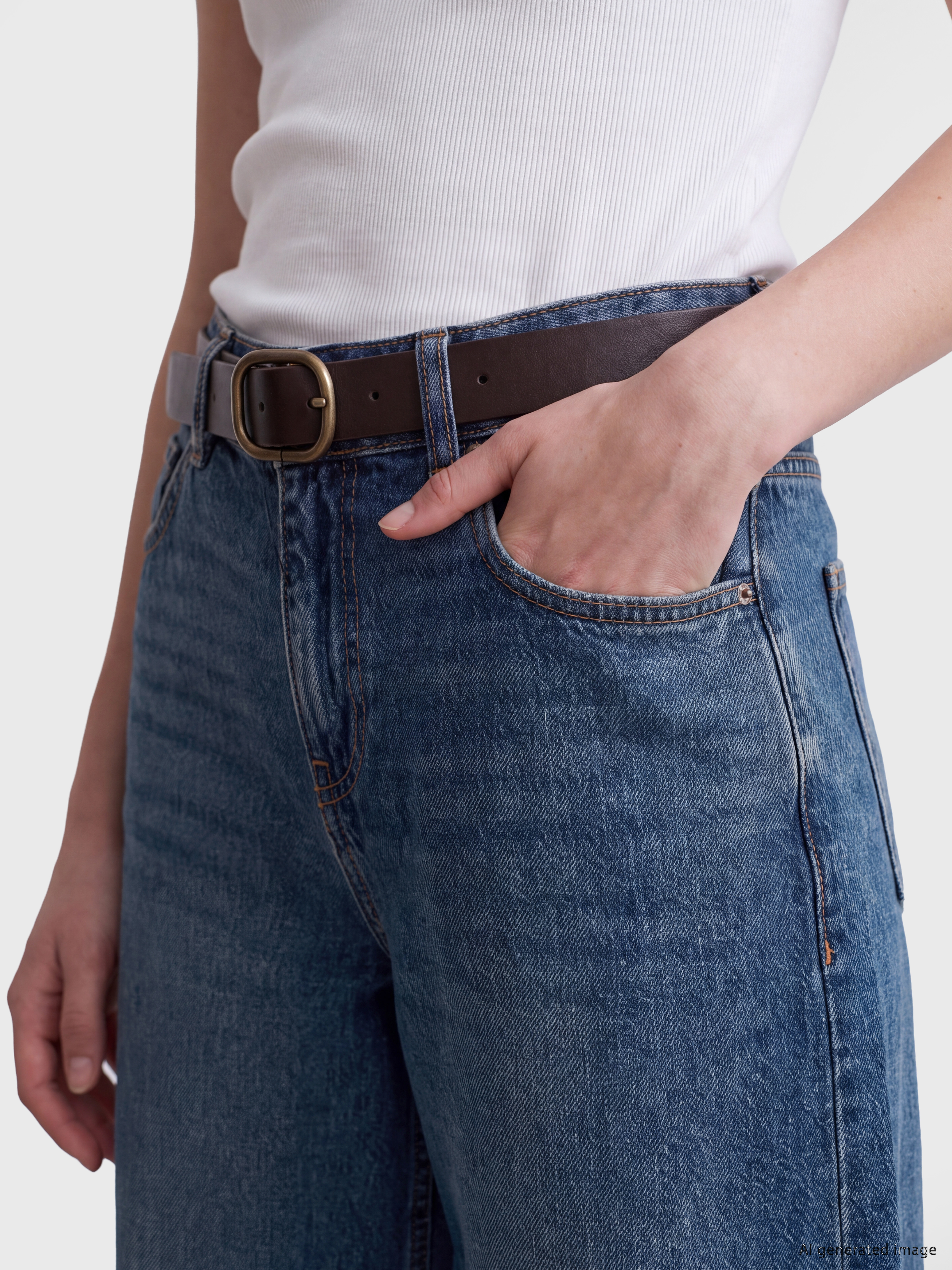 LCW Jeans Beli Kemerli Wideleg Kadın Jean Pantolon görsel 3