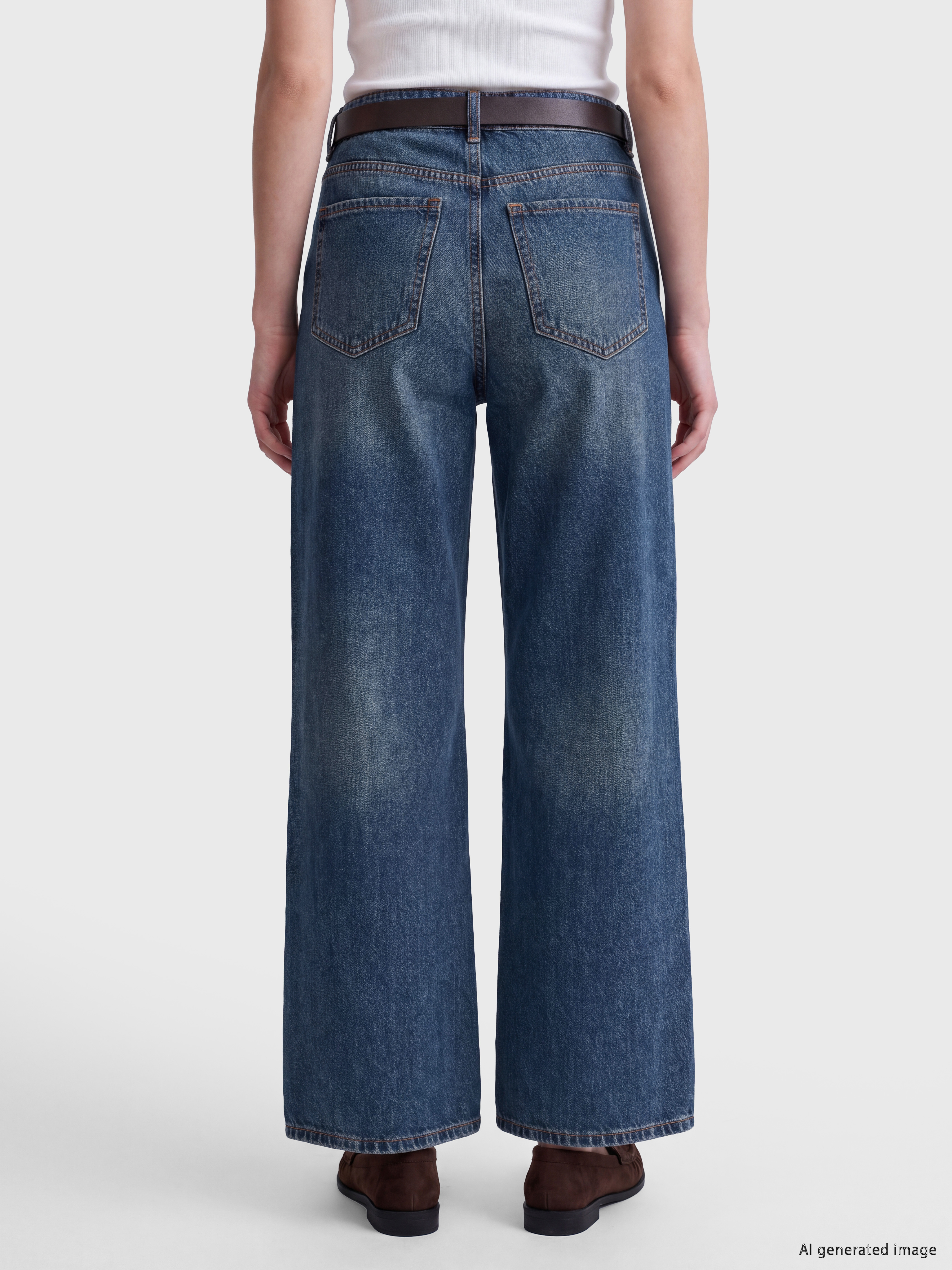LCW Jeans Beli Kemerli Wideleg Kadın Jean Pantolon görsel 4