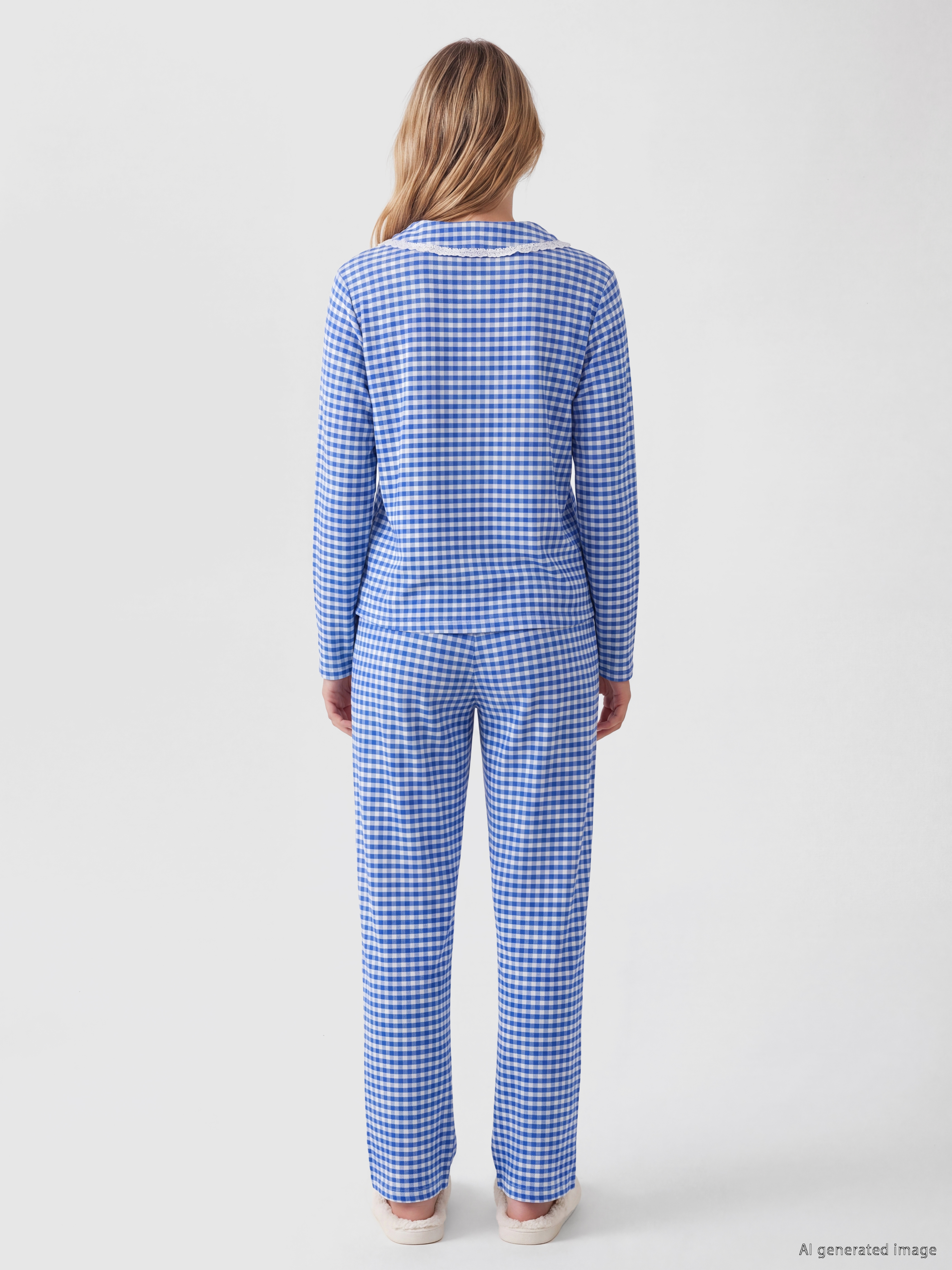 LCW DREAM Bebe Yaka Ekose Kadın Pijama Takım görsel 4