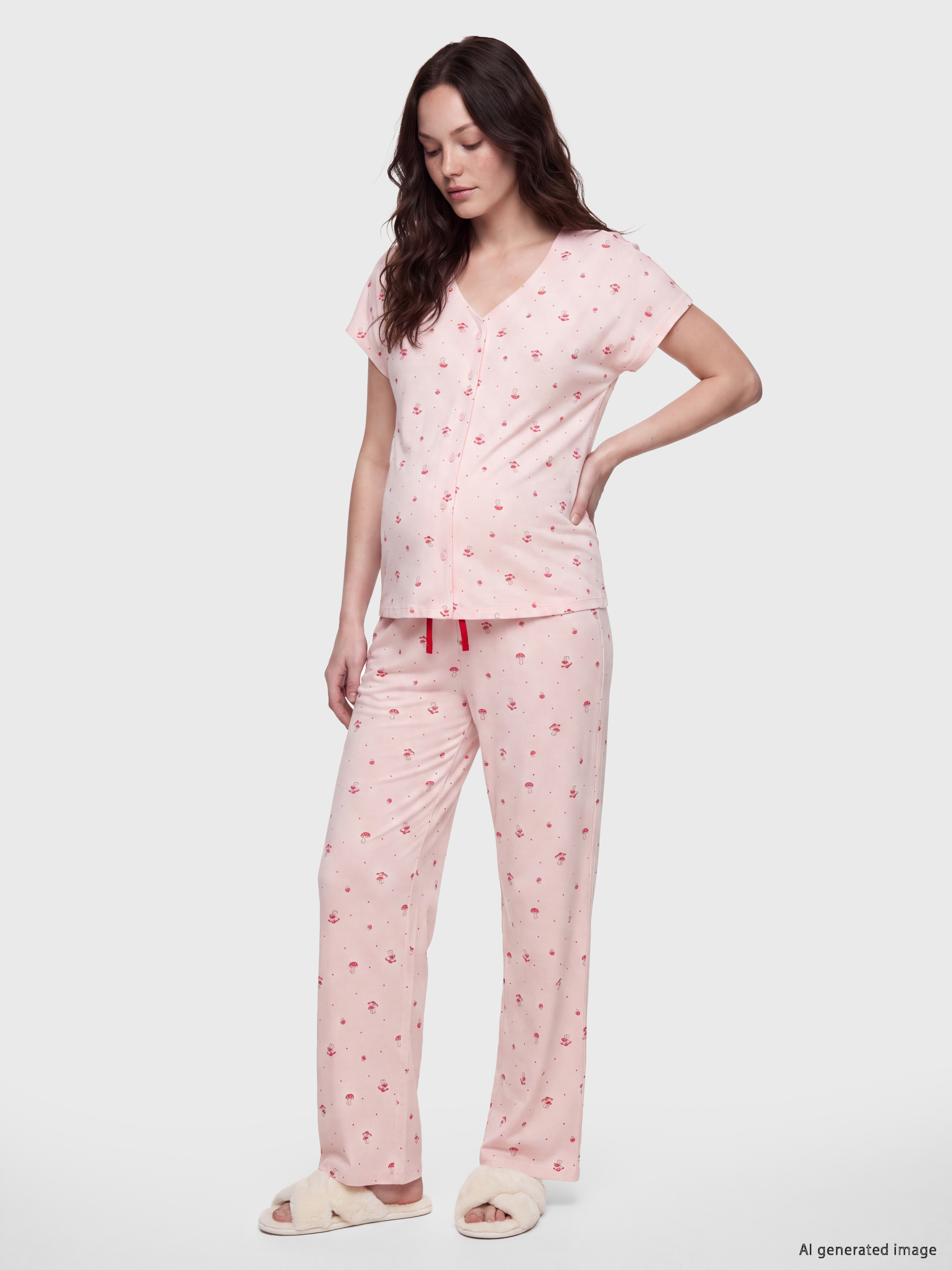 LCW DREAM V Yaka Desenli Hamile Pijama Takımı