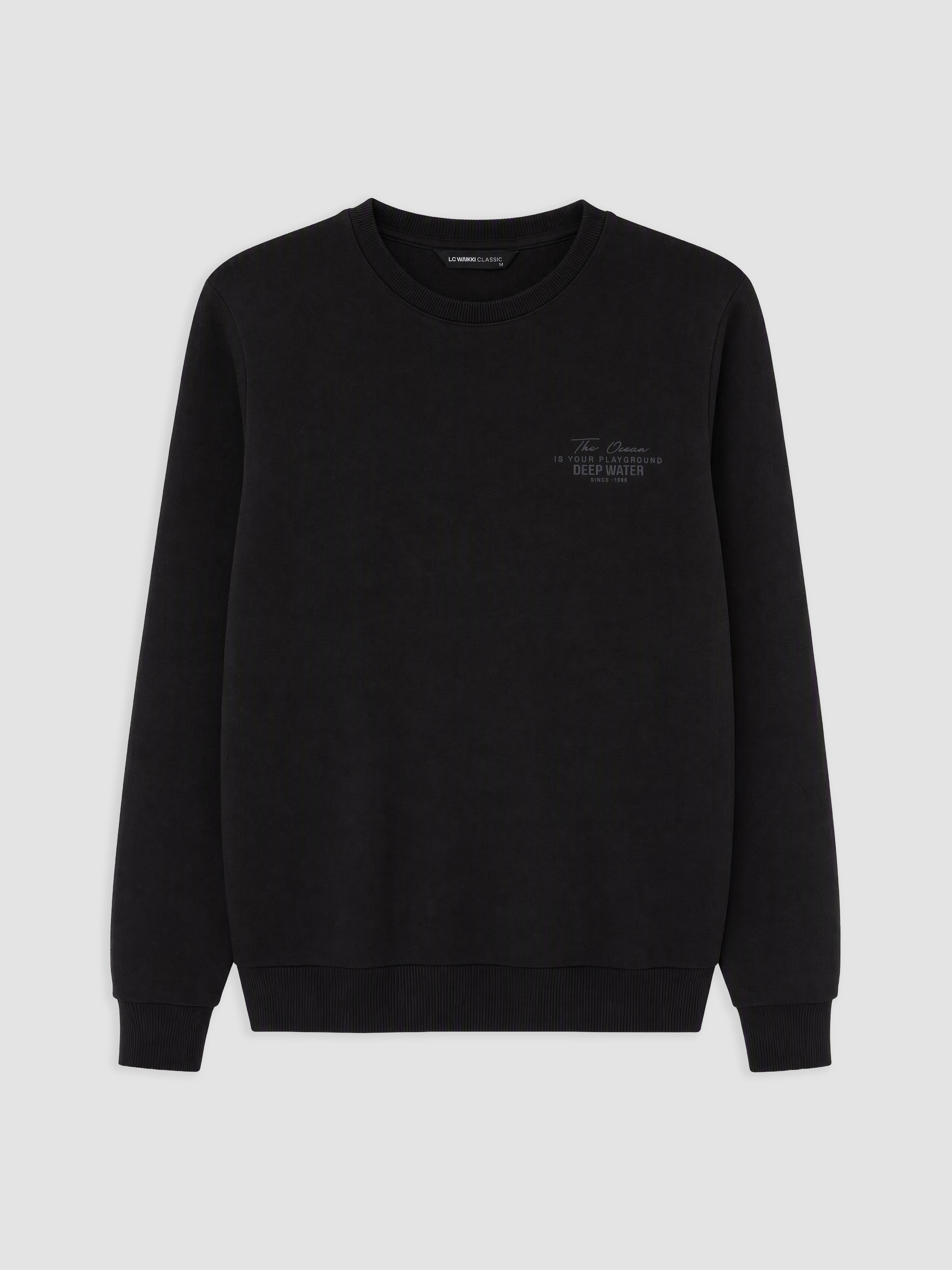 LCWAIKIKI Classic Bisiklet Yaka Baskılı Erkek Kalın Sweatshirt görsel 4