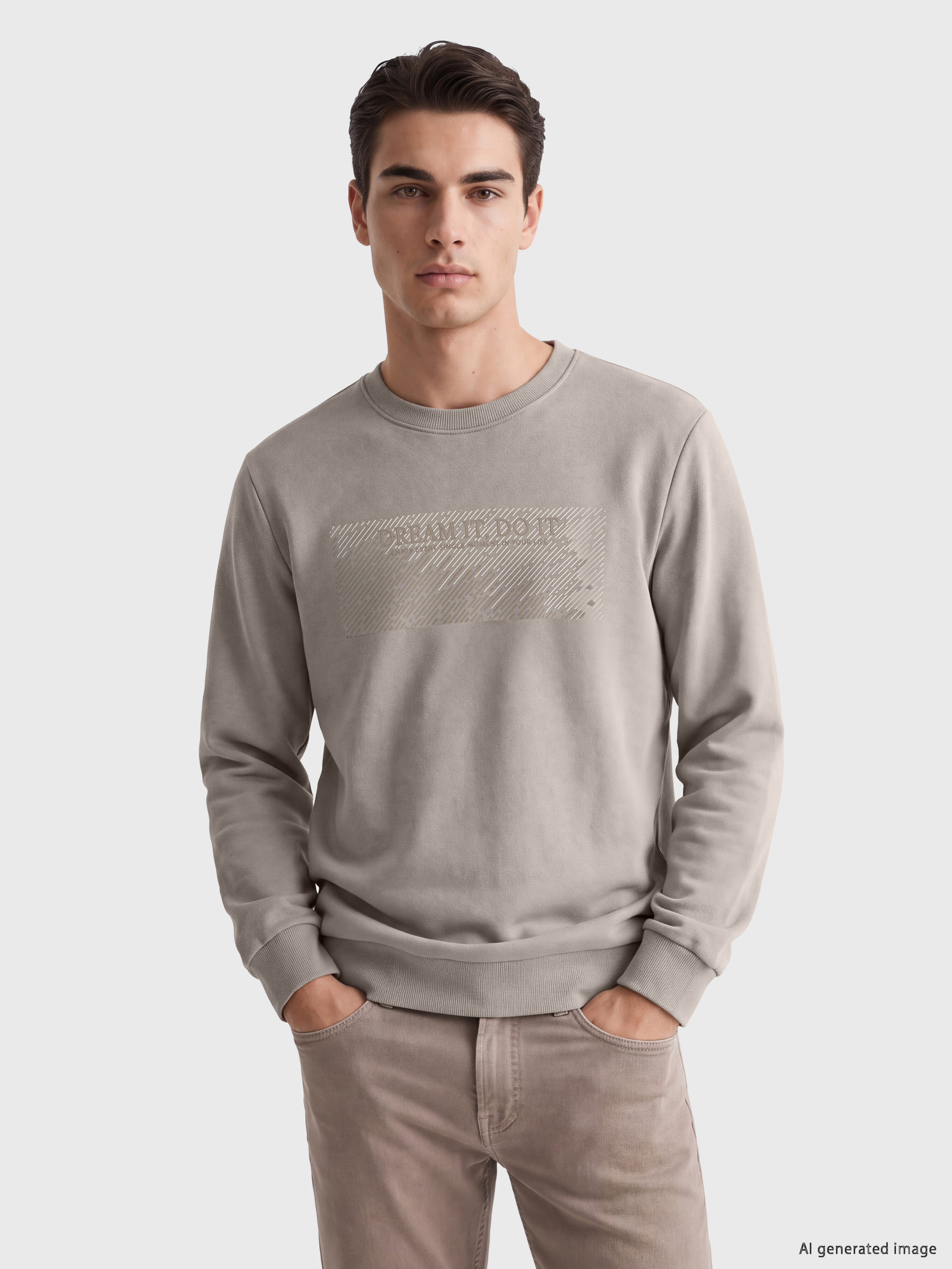 LCWAIKIKI Classic Bisiklet Yaka Baskılı Kalın Erkek Sweatshirt