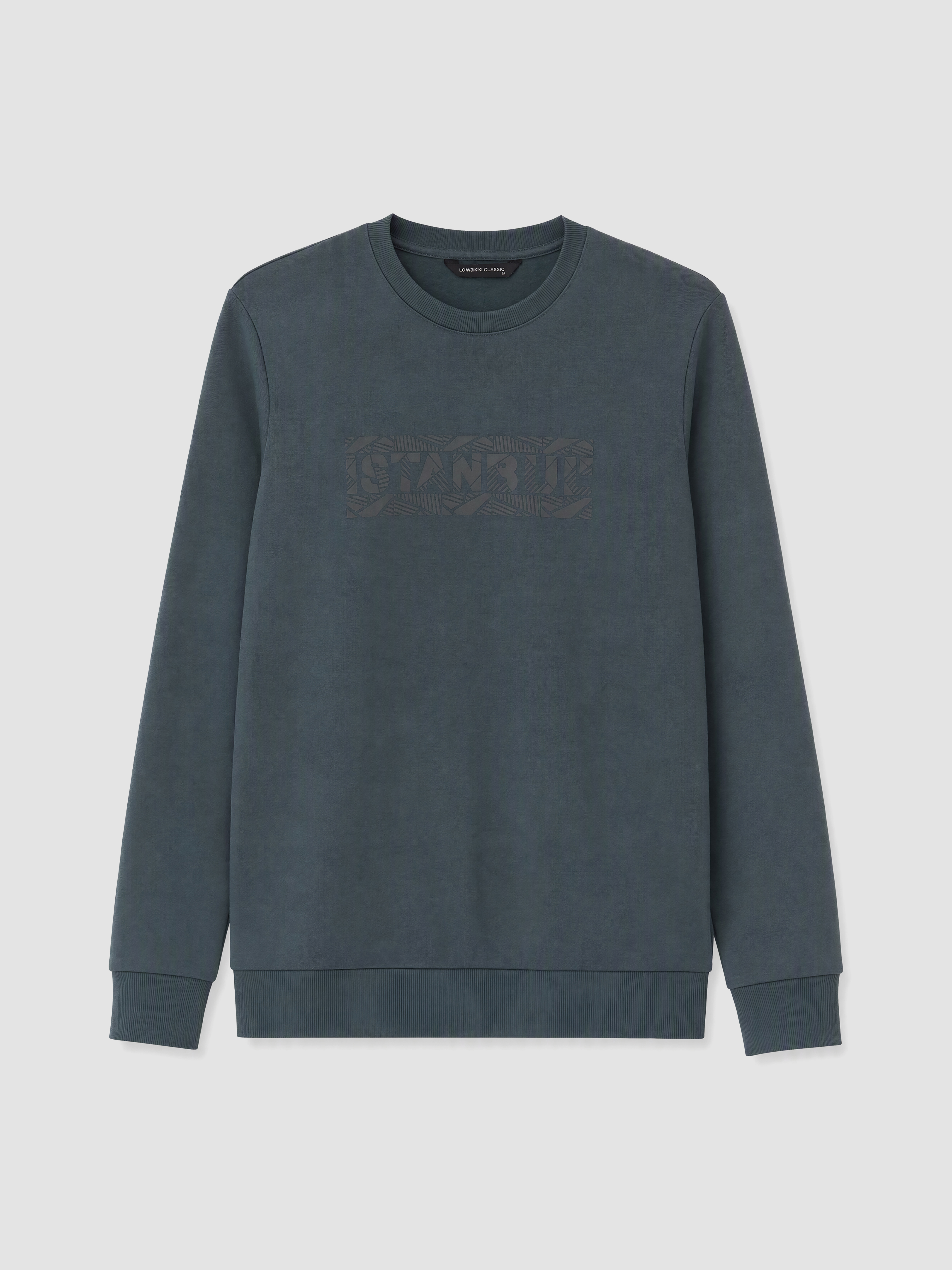 LCWAIKIKI Classic Bisiklet Yaka Baskılı Erkek Kalın Sweatshirt görsel 4