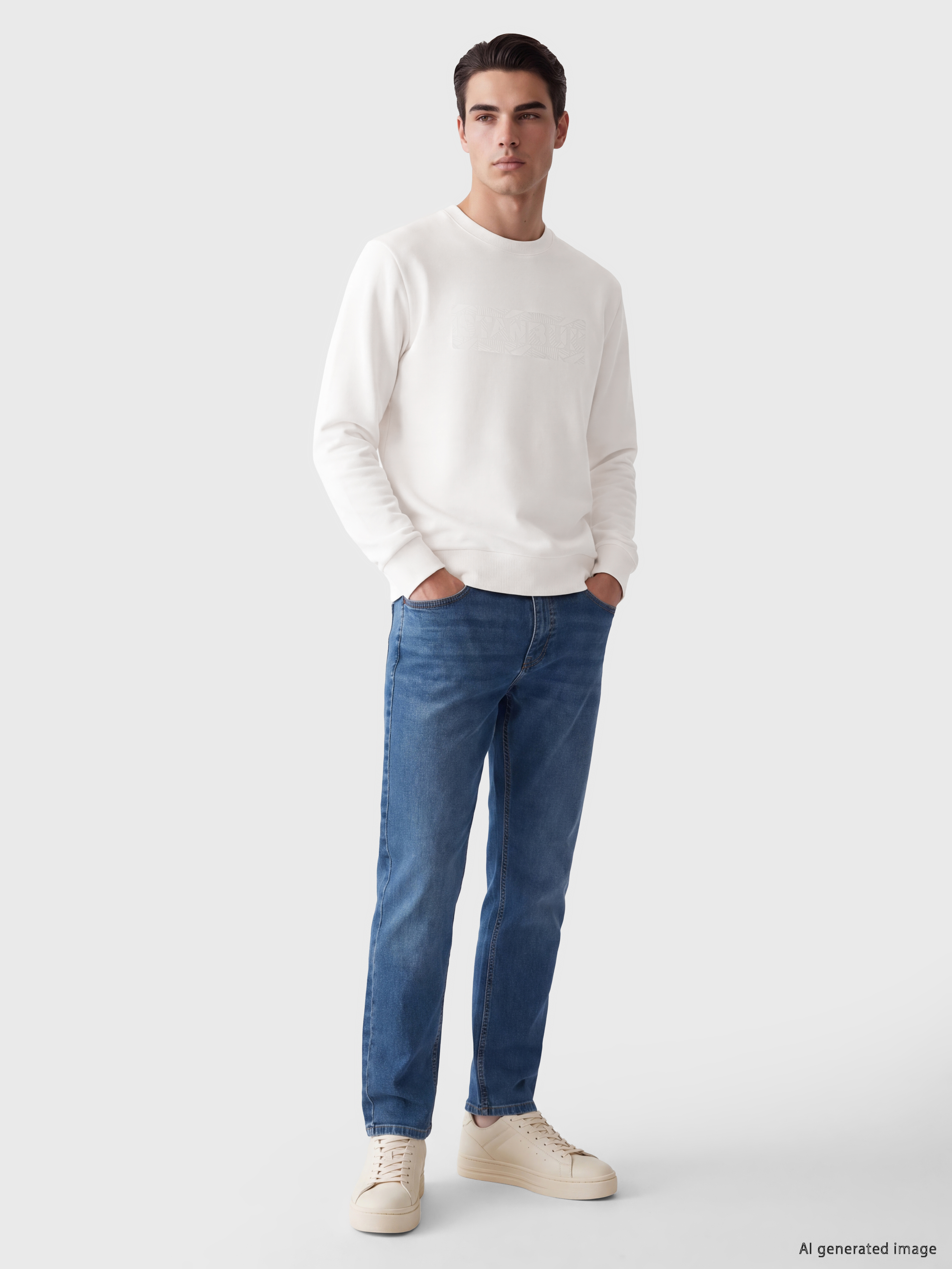LCWAIKIKI Classic Bisiklet Yaka Baskılı Erkek Kalın Sweatshirt görsel 2