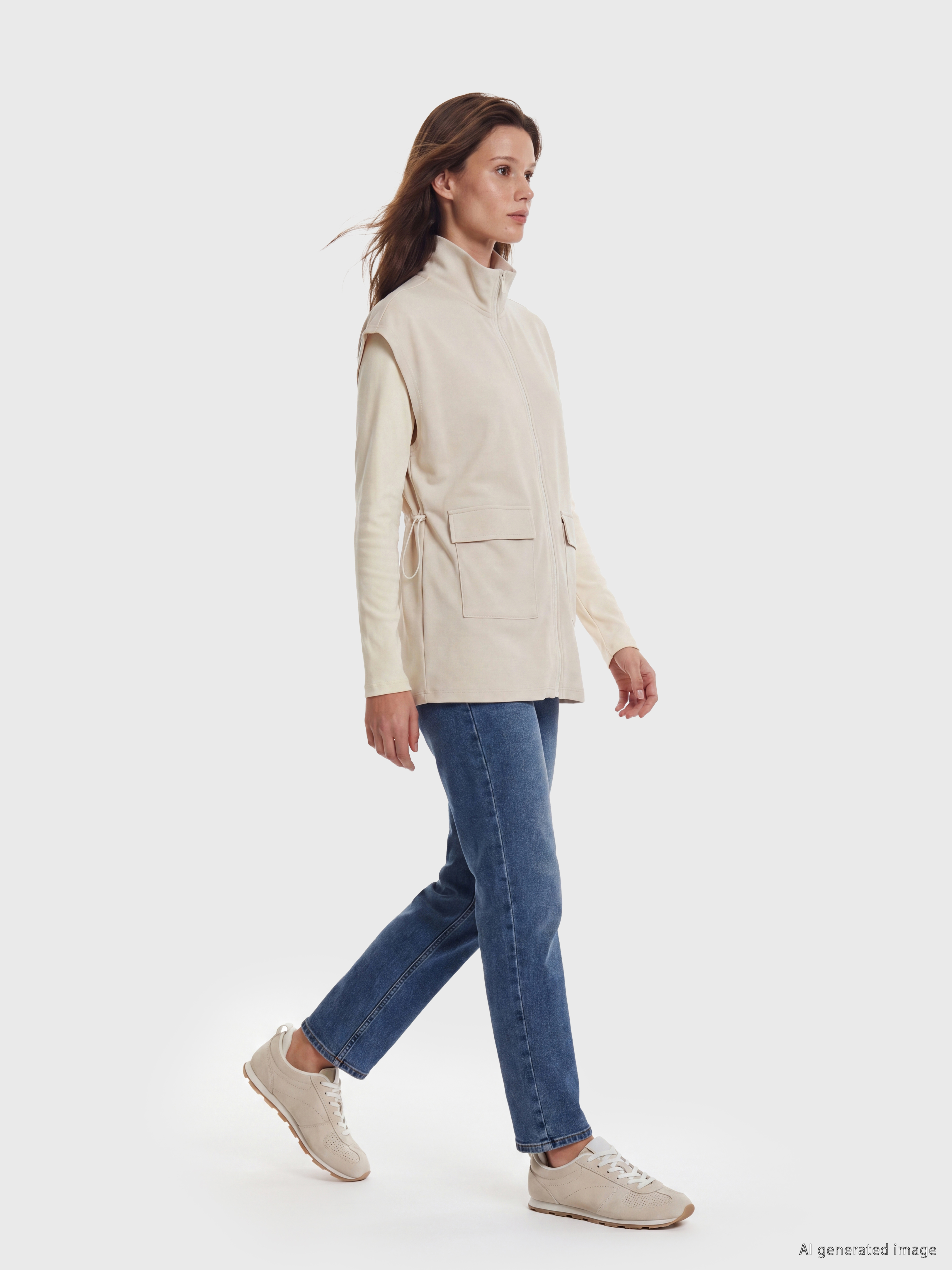 LCW Modest Dik Yaka Büzgülü Oversize Kadın Yelek görsel 2
