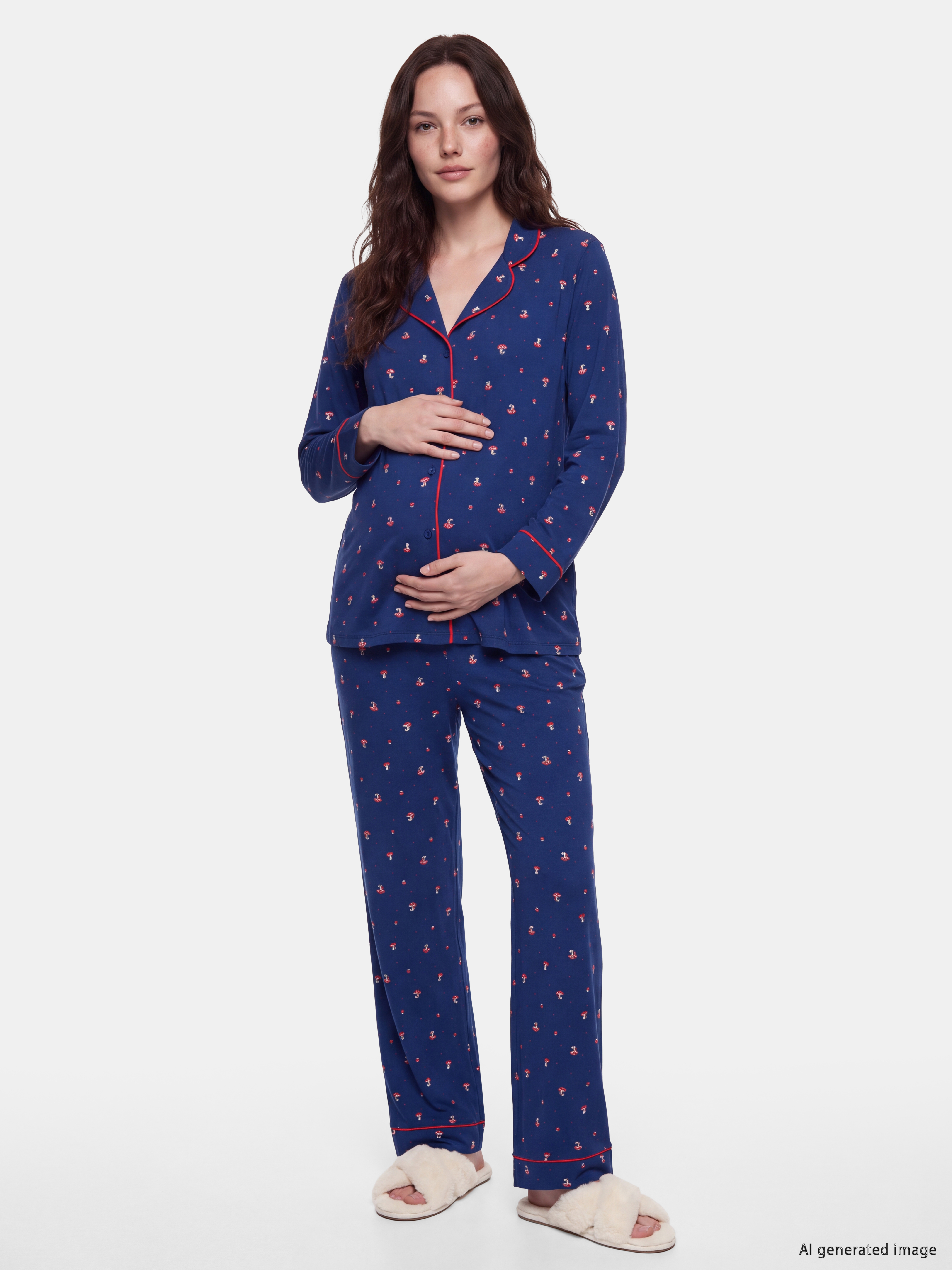 LCW DREAM Gömlek Yaka Desenli Hamile Pijama Takım