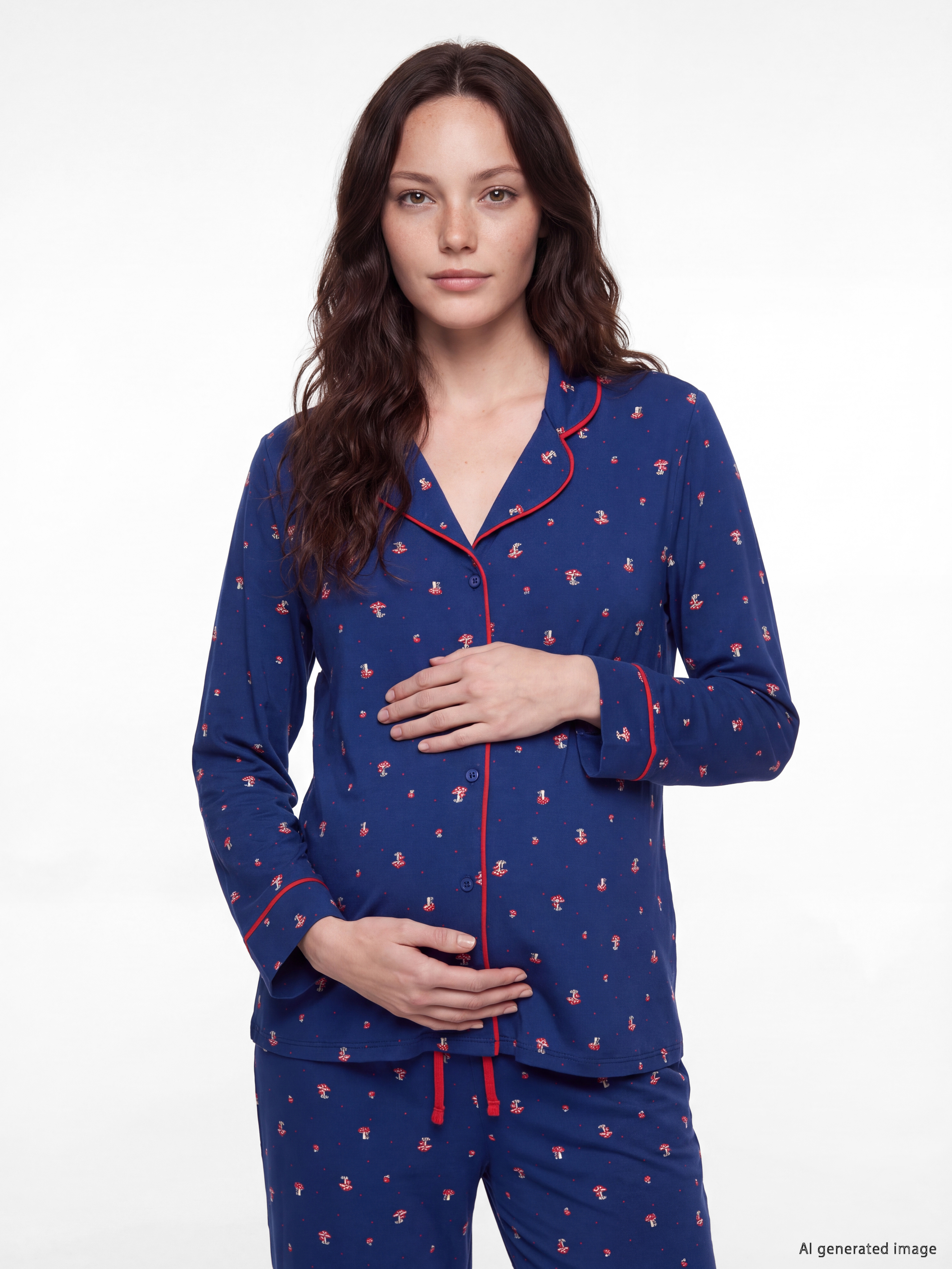 LCW DREAM Gömlek Yaka Desenli Hamile Pijama Takım görsel 2