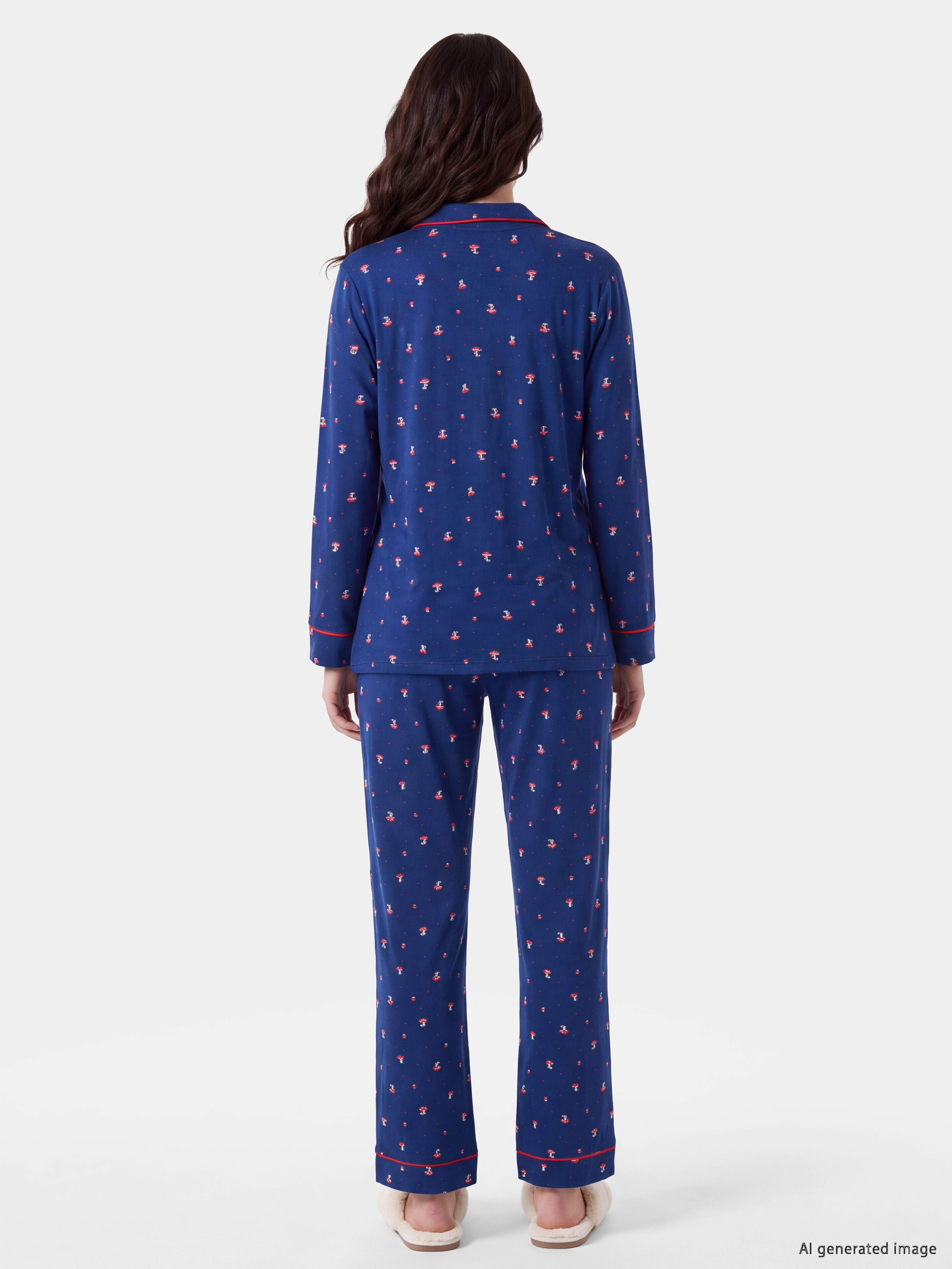 LCW DREAM Gömlek Yaka Desenli Hamile Pijama Takım görsel 5