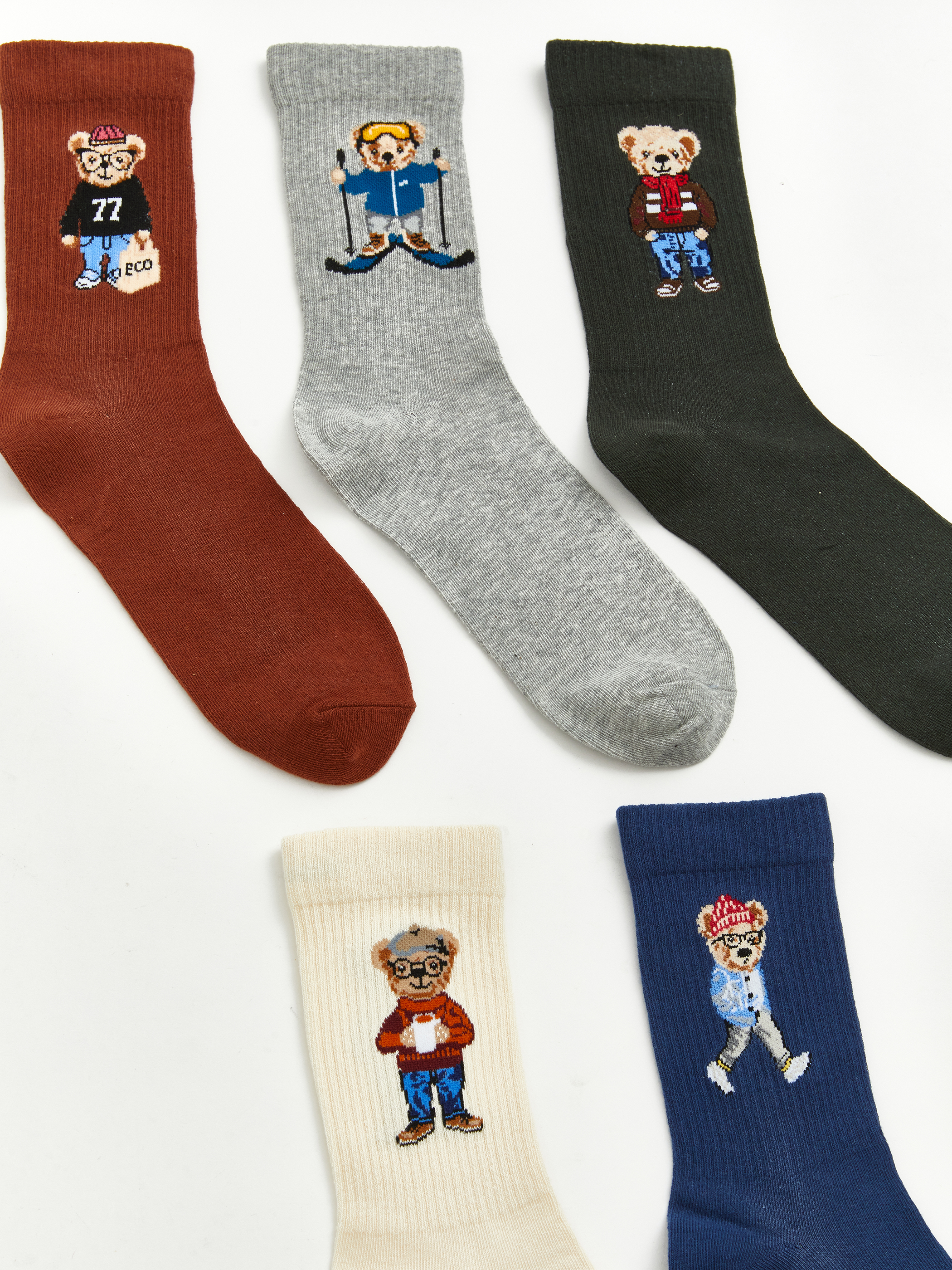 LCW ACCESSORIES Ayı Teddy Nakışlı Erkek Soket Çorap 5'li Paket görsel 2