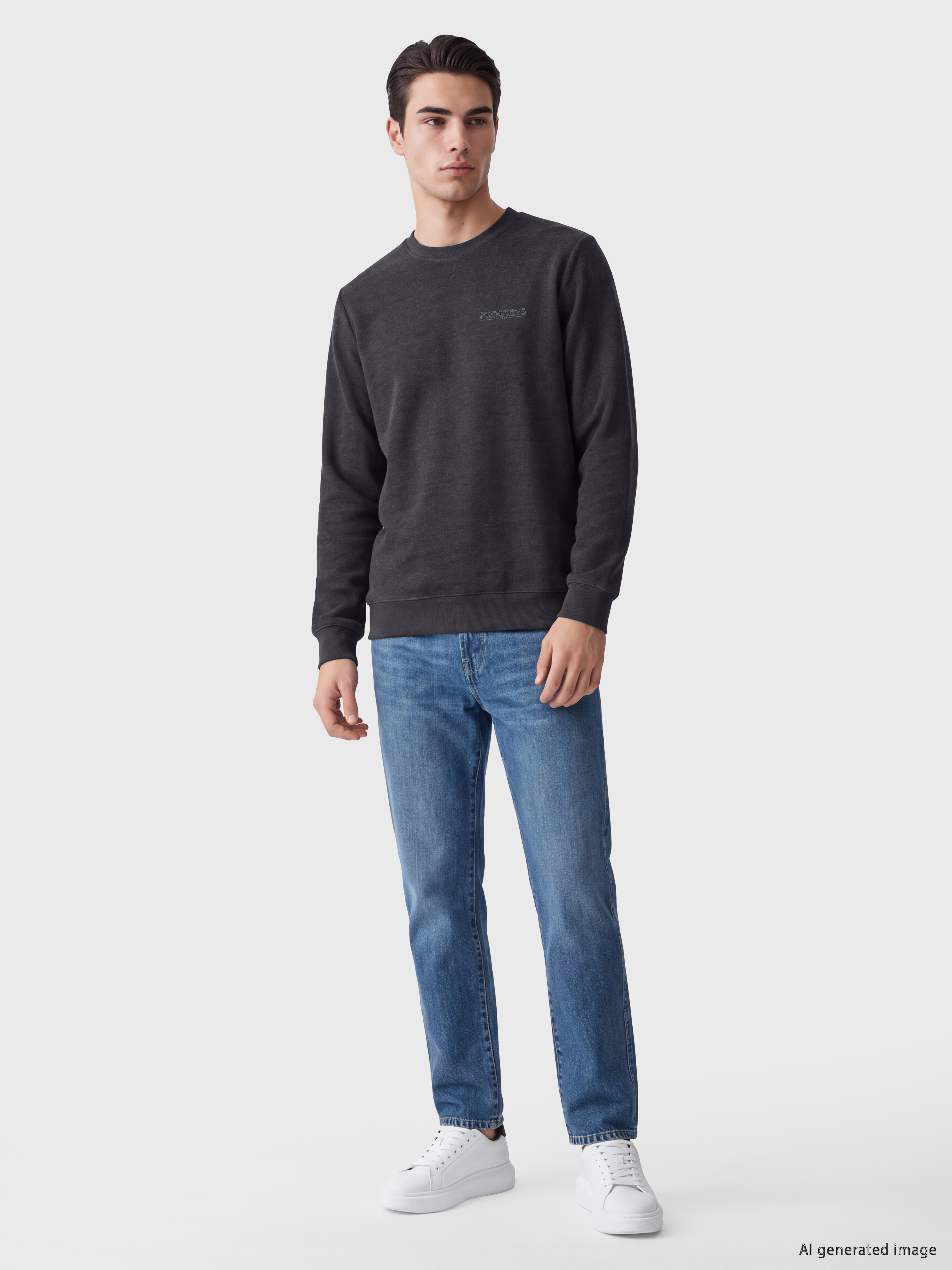 LCWAIKIKI Classic Bisiklet Yaka Baskılı Erkek Sweatshirt görsel 2