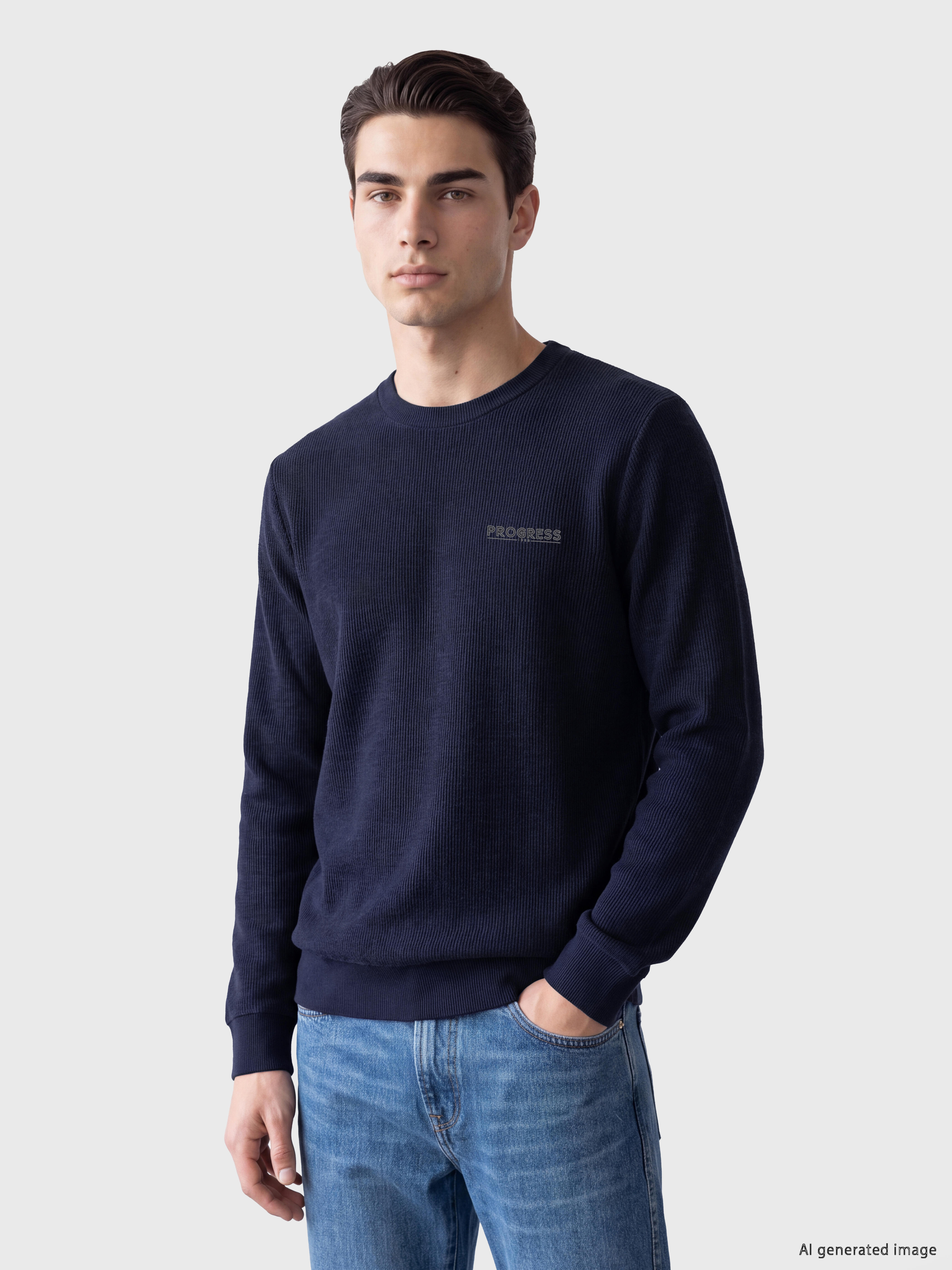 LCWAIKIKI Classic Bisiklet Yaka Baskılı Erkek Sweatshirt