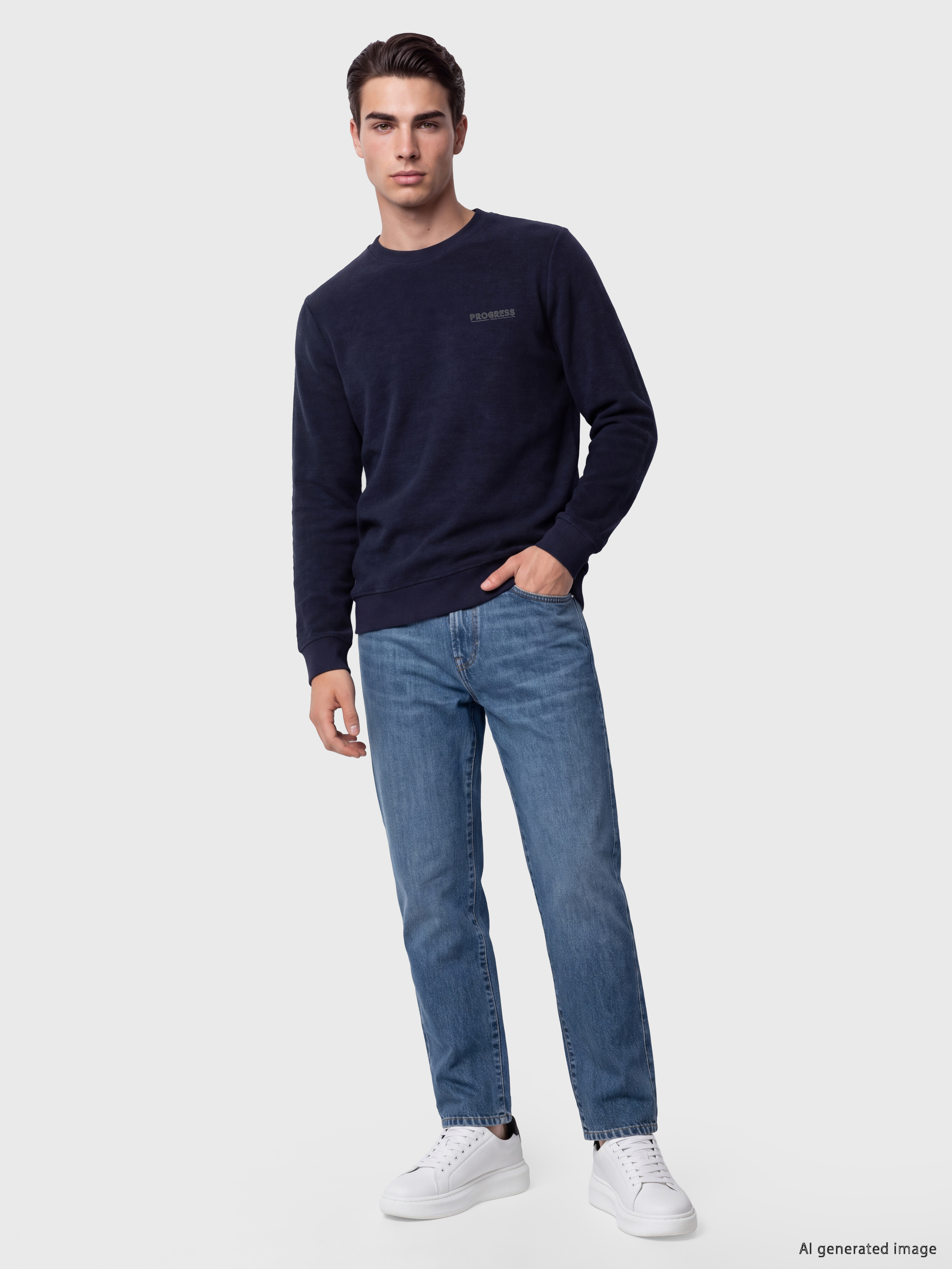 LCWAIKIKI Classic Bisiklet Yaka Baskılı Erkek Sweatshirt görsel 2