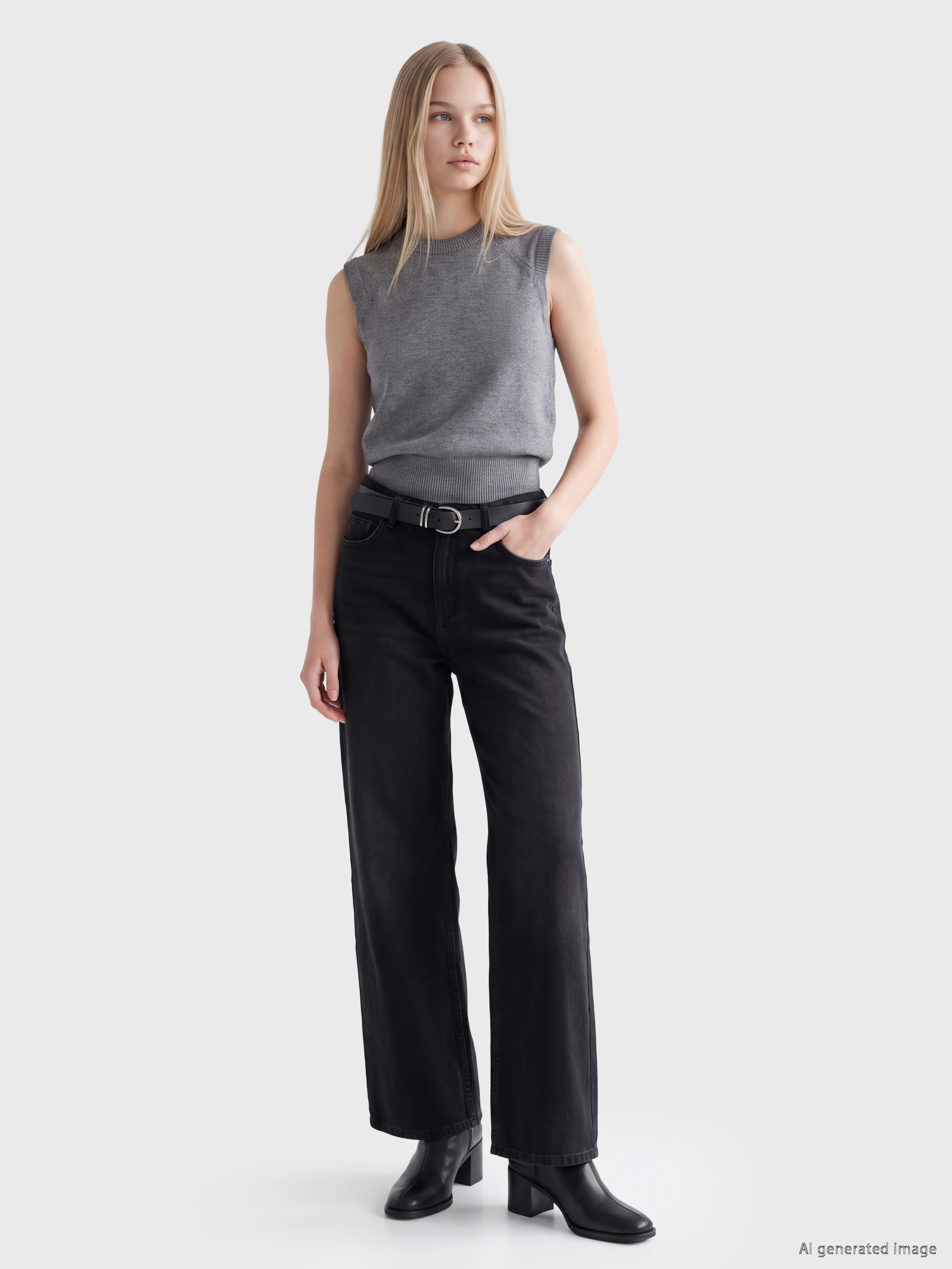 LCW Jeans Beli Kemerli Wideleg Kadın Jean Pantolon