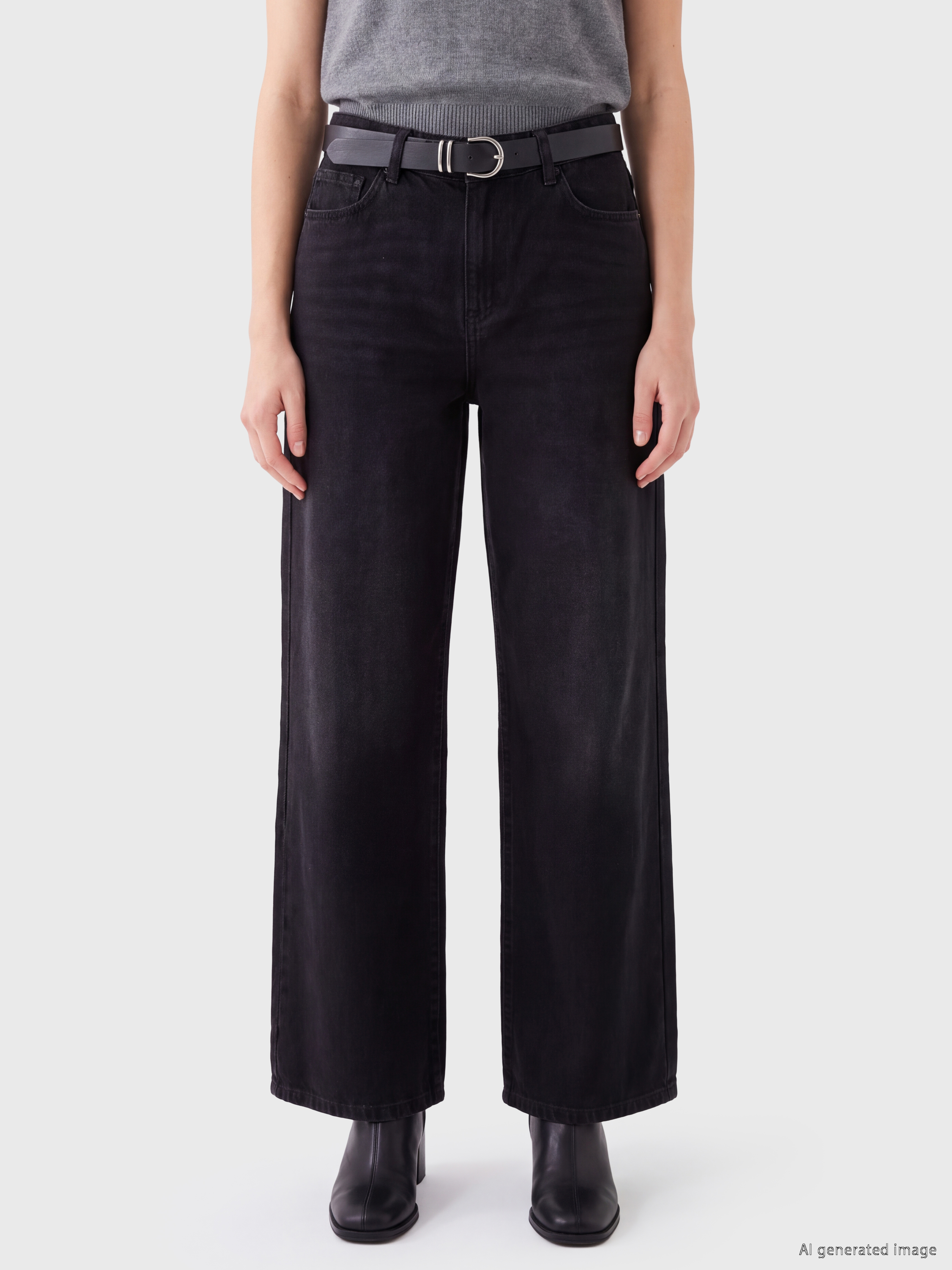 LCW Jeans Beli Kemerli Wideleg Kadın Jean Pantolon görsel 2