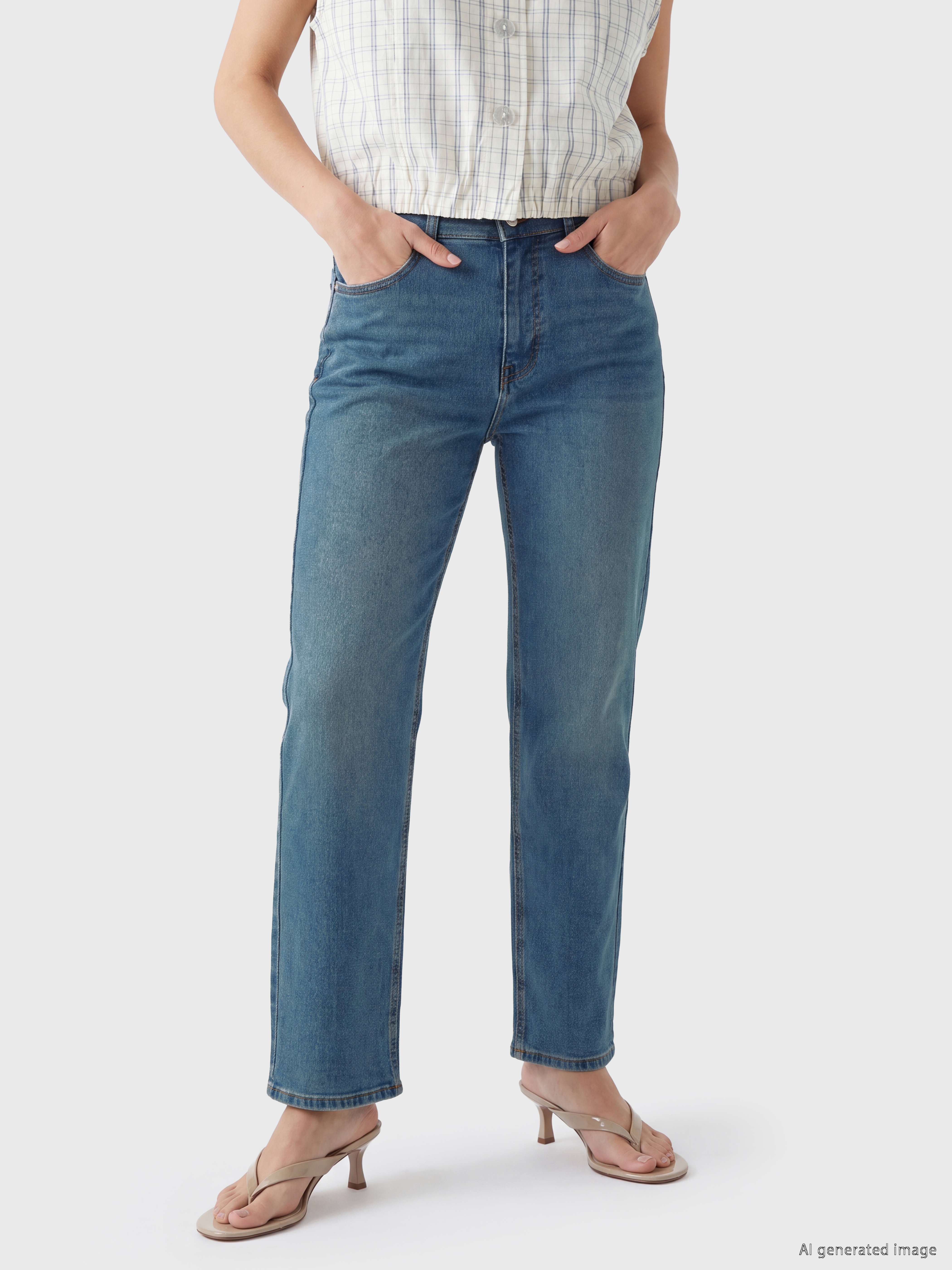 LCW Jeans Yüksek Bel Straight Fit Kadın Jean Pantolon görsel 2