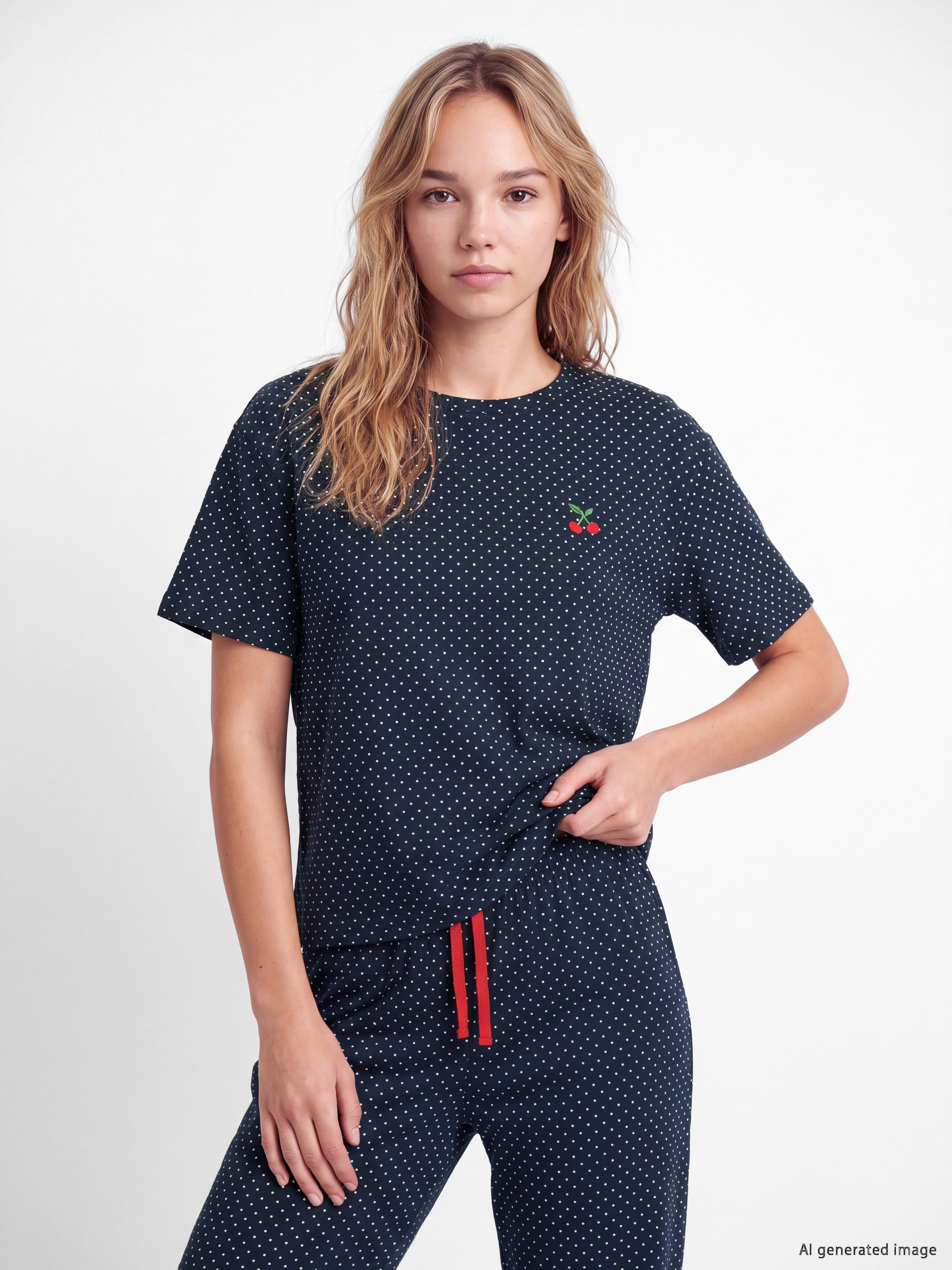 LCW Young Bisiklet Yaka Puantiyeli Kadın Pijama Takımı görsel 2