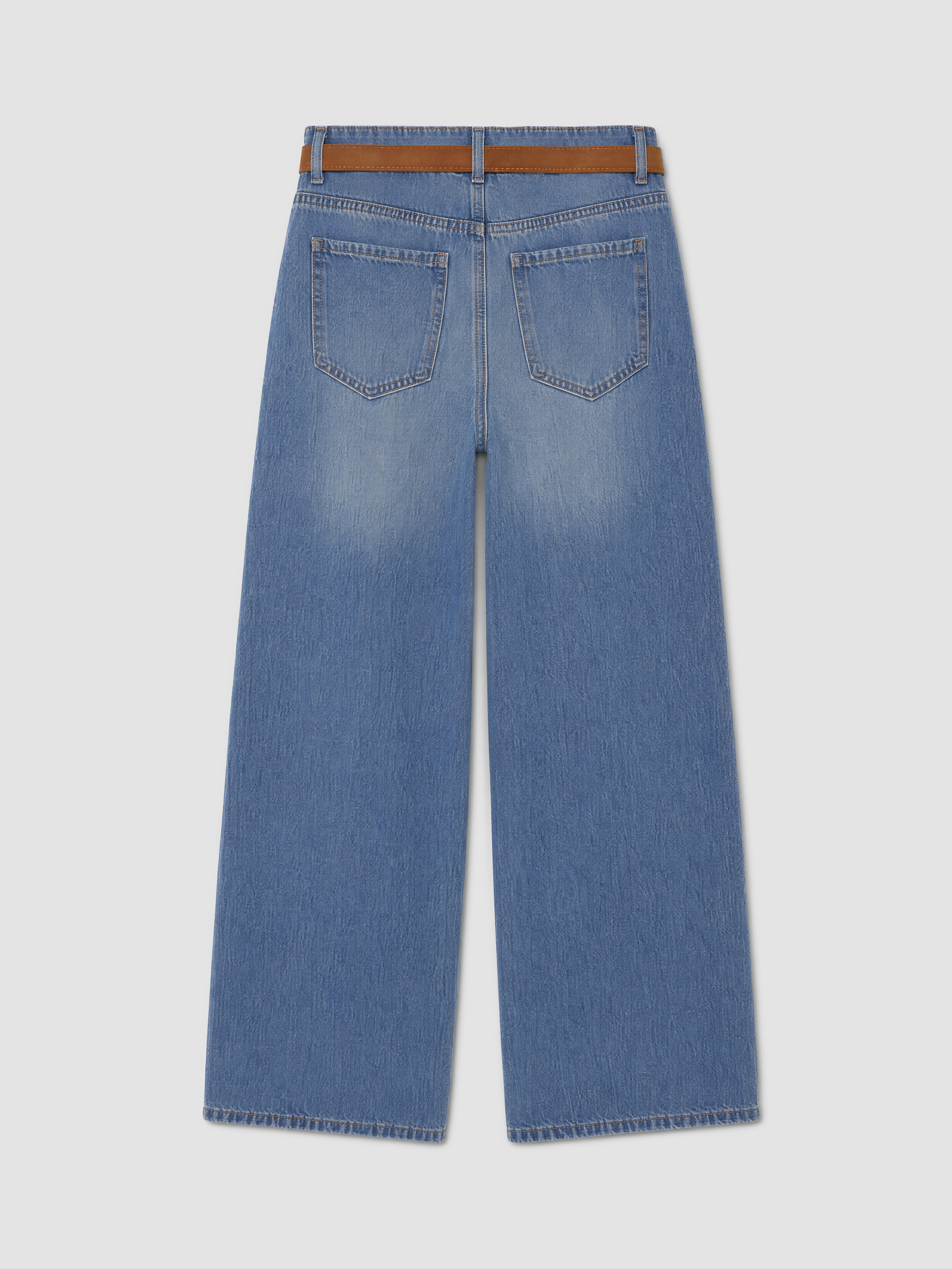 LCW Jeans Beli Kemerli Wideleg Kadın Jean Pantolon görsel 6