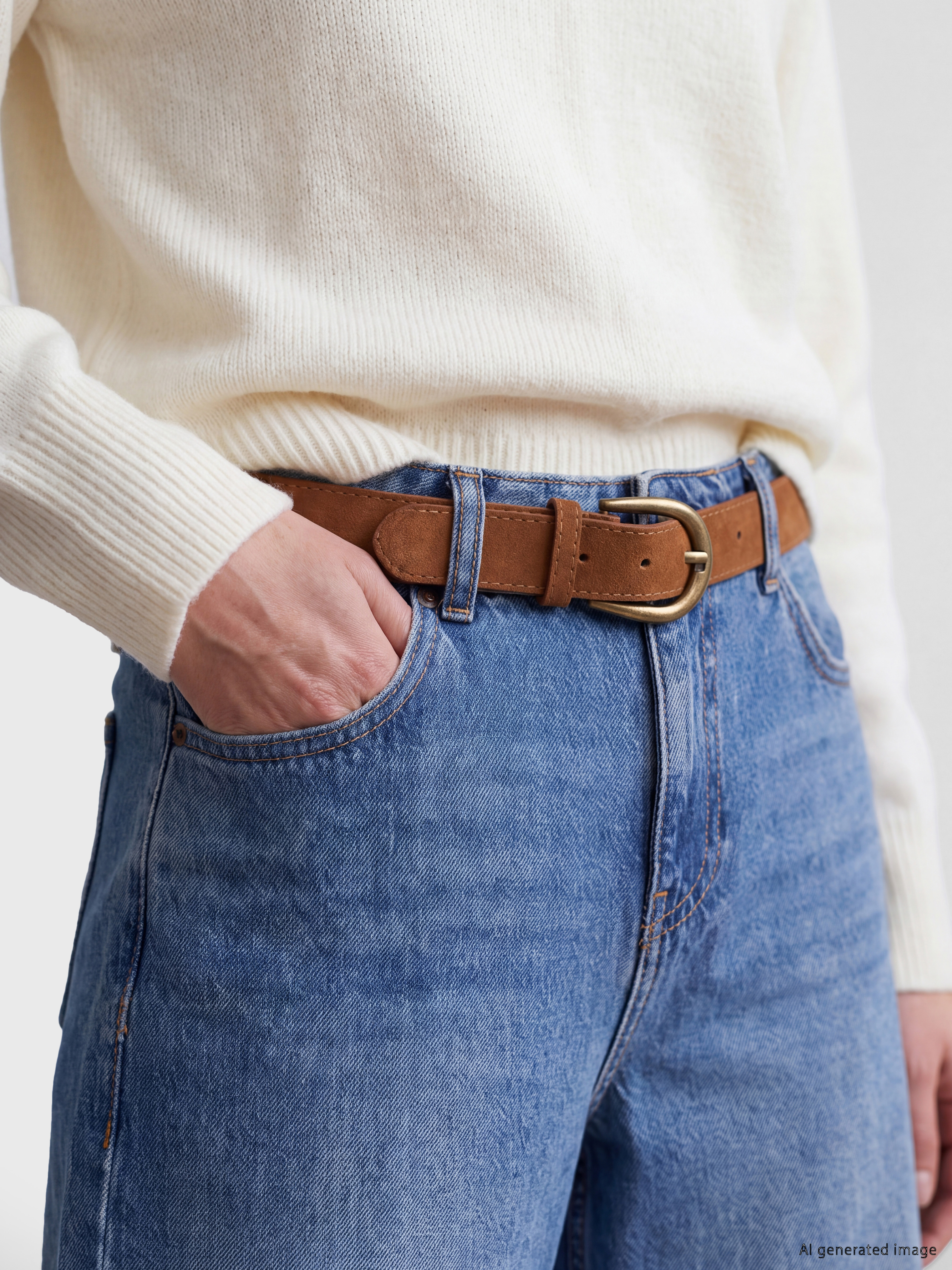 LCW Jeans Beli Kemerli Wideleg Kadın Jean Pantolon görsel 3
