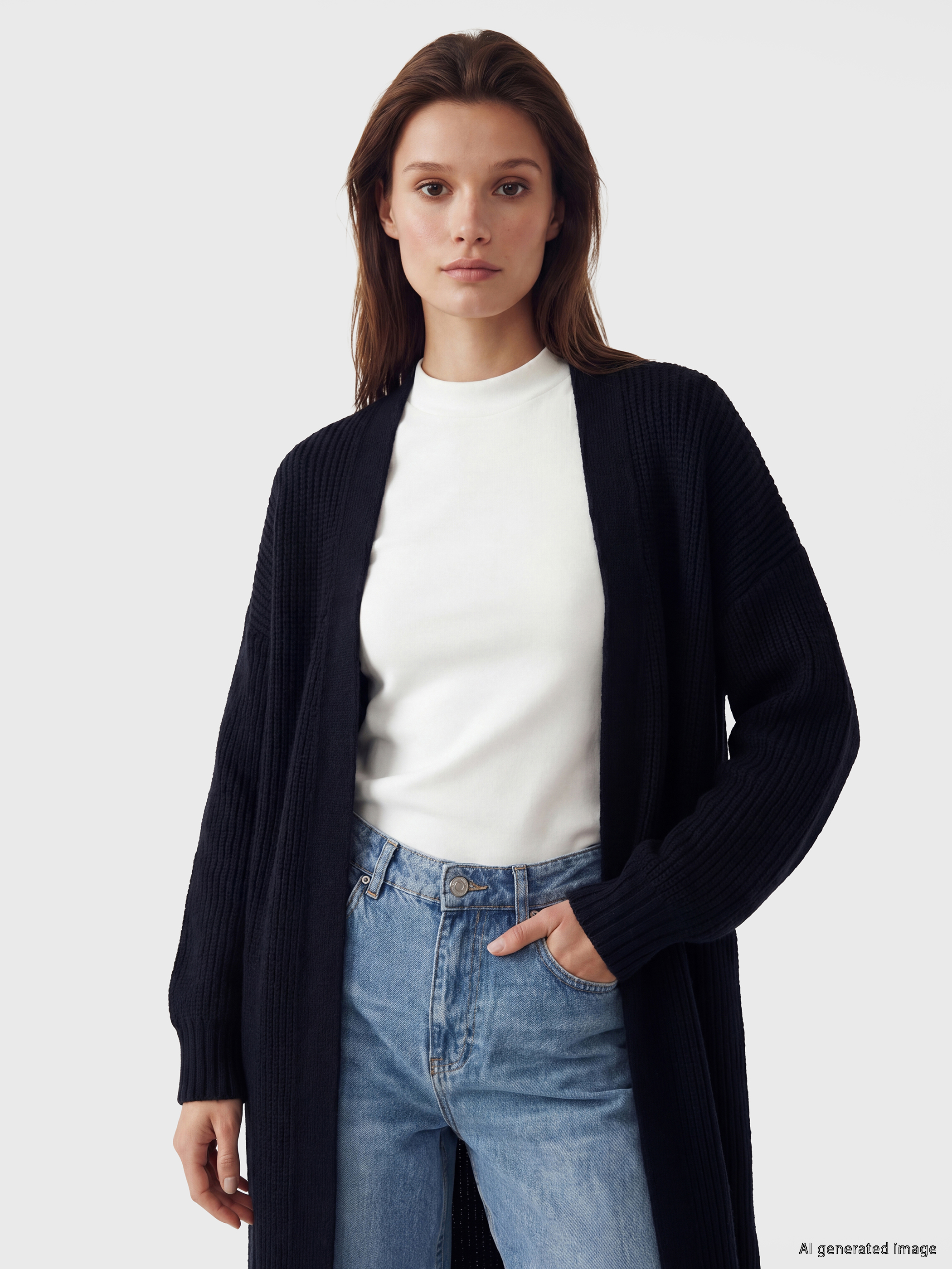 LCW Modest Şal Yaka Oversize Kadın Triko Hırka görsel 2