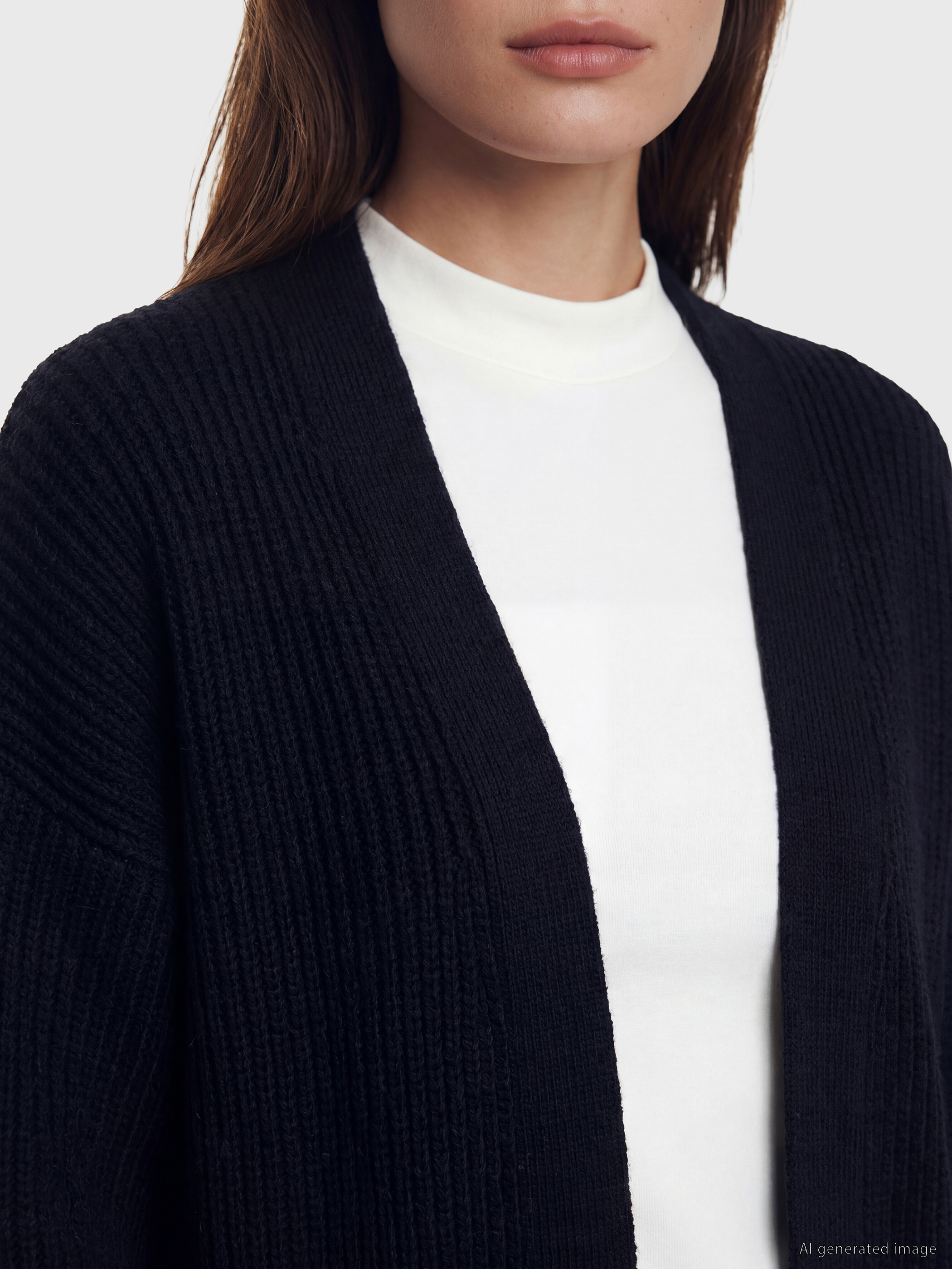 LCW Modest Şal Yaka Oversize Kadın Triko Hırka görsel 3