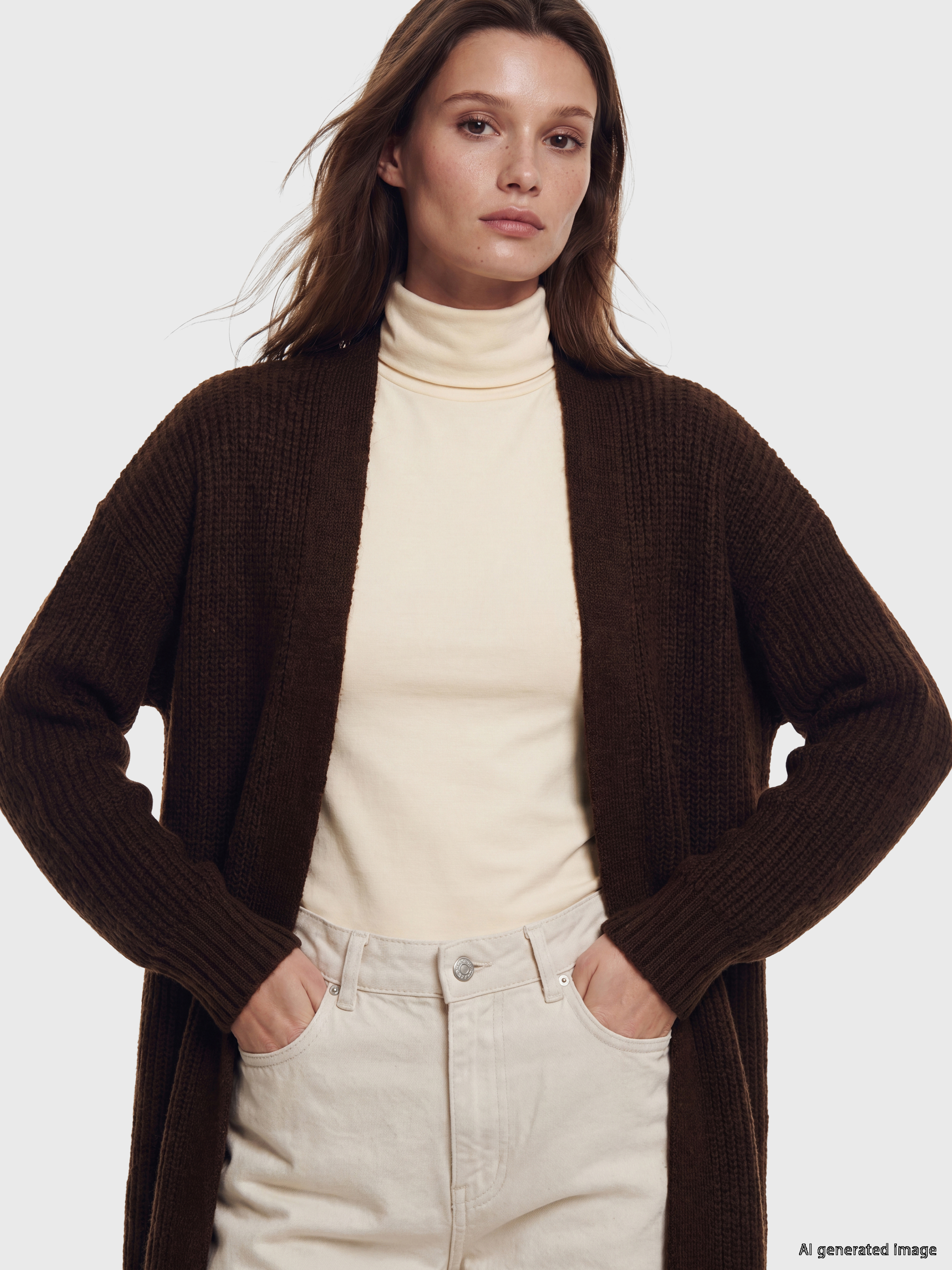 LCW Modest Şal Yaka Oversize Kadın Triko Hırka görsel 2
