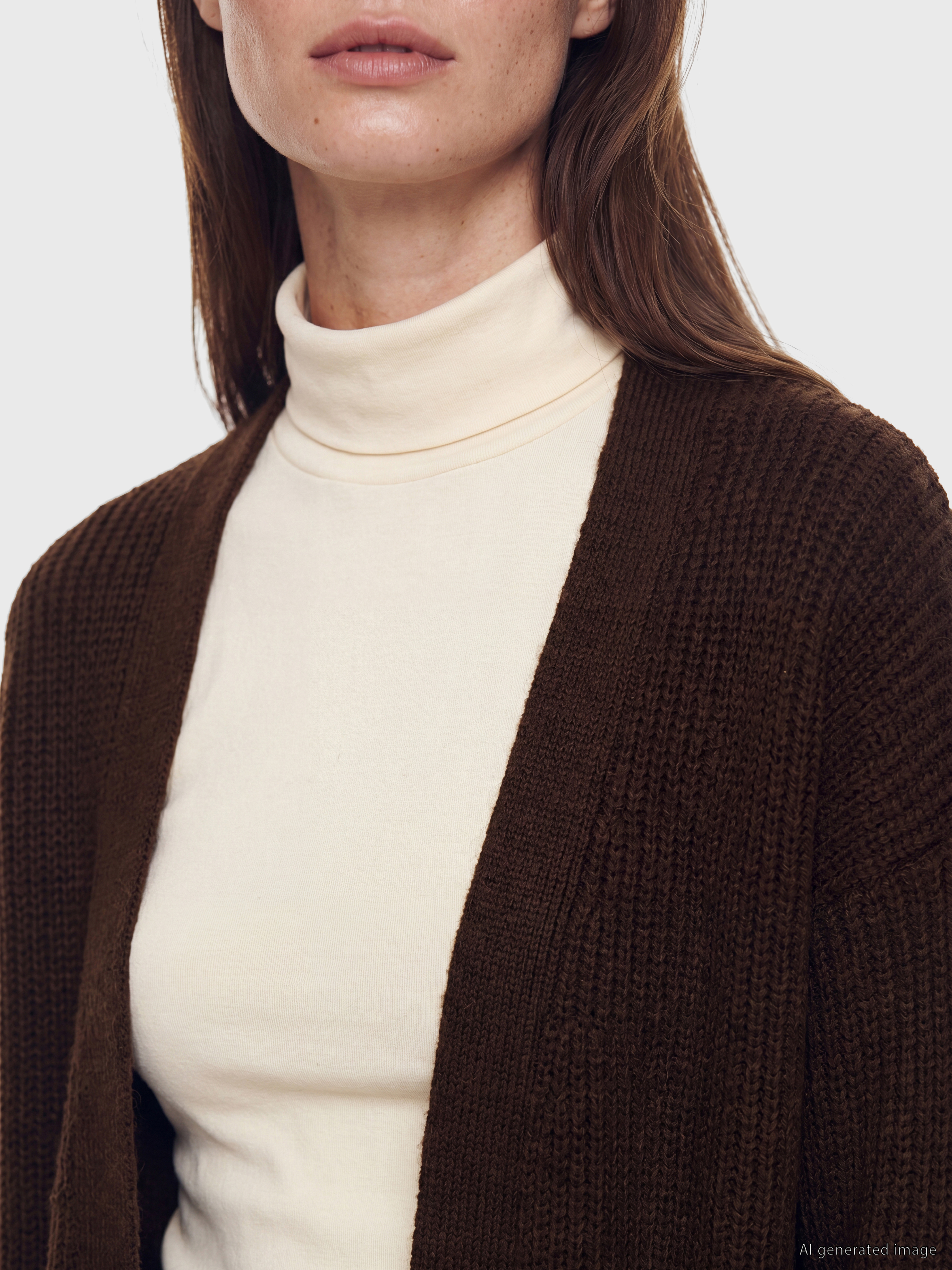 LCW Modest Şal Yaka Oversize Kadın Triko Hırka görsel 3