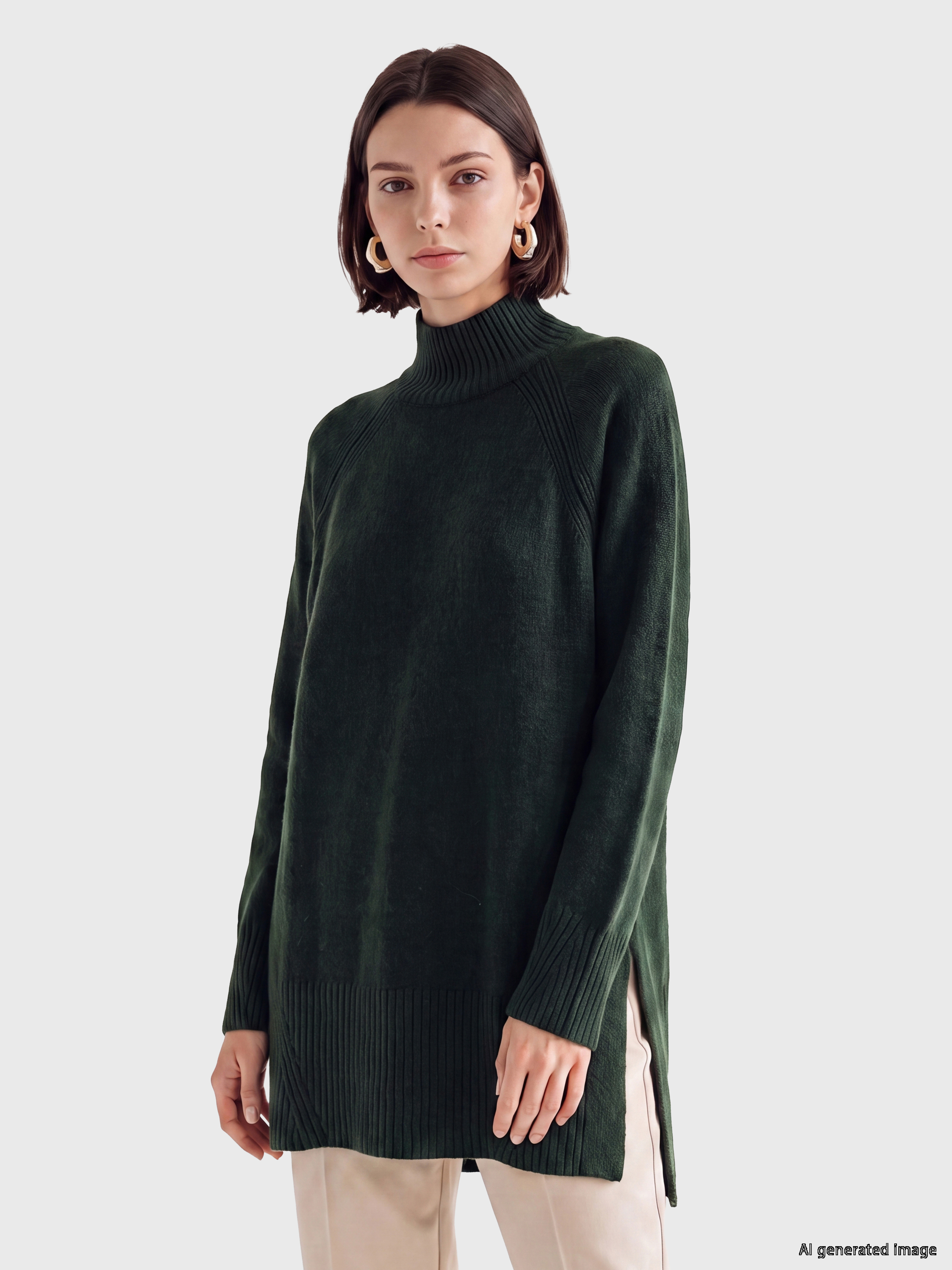 LCW Modest Yarım Balıkçı Yaka Oversize Kadın Triko Tunik