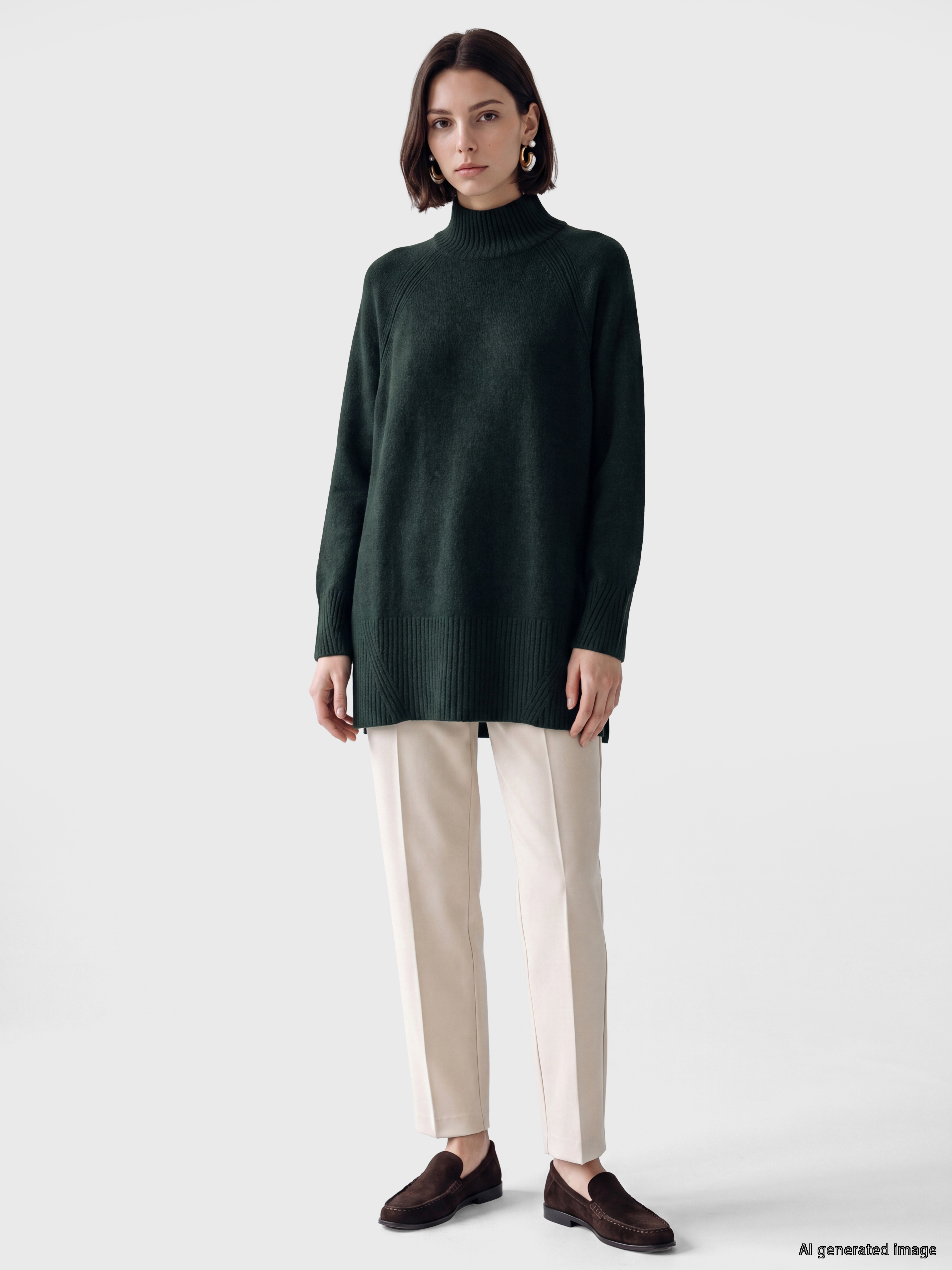 LCW Modest Yarım Balıkçı Yaka Oversize Kadın Triko Tunik görsel 2