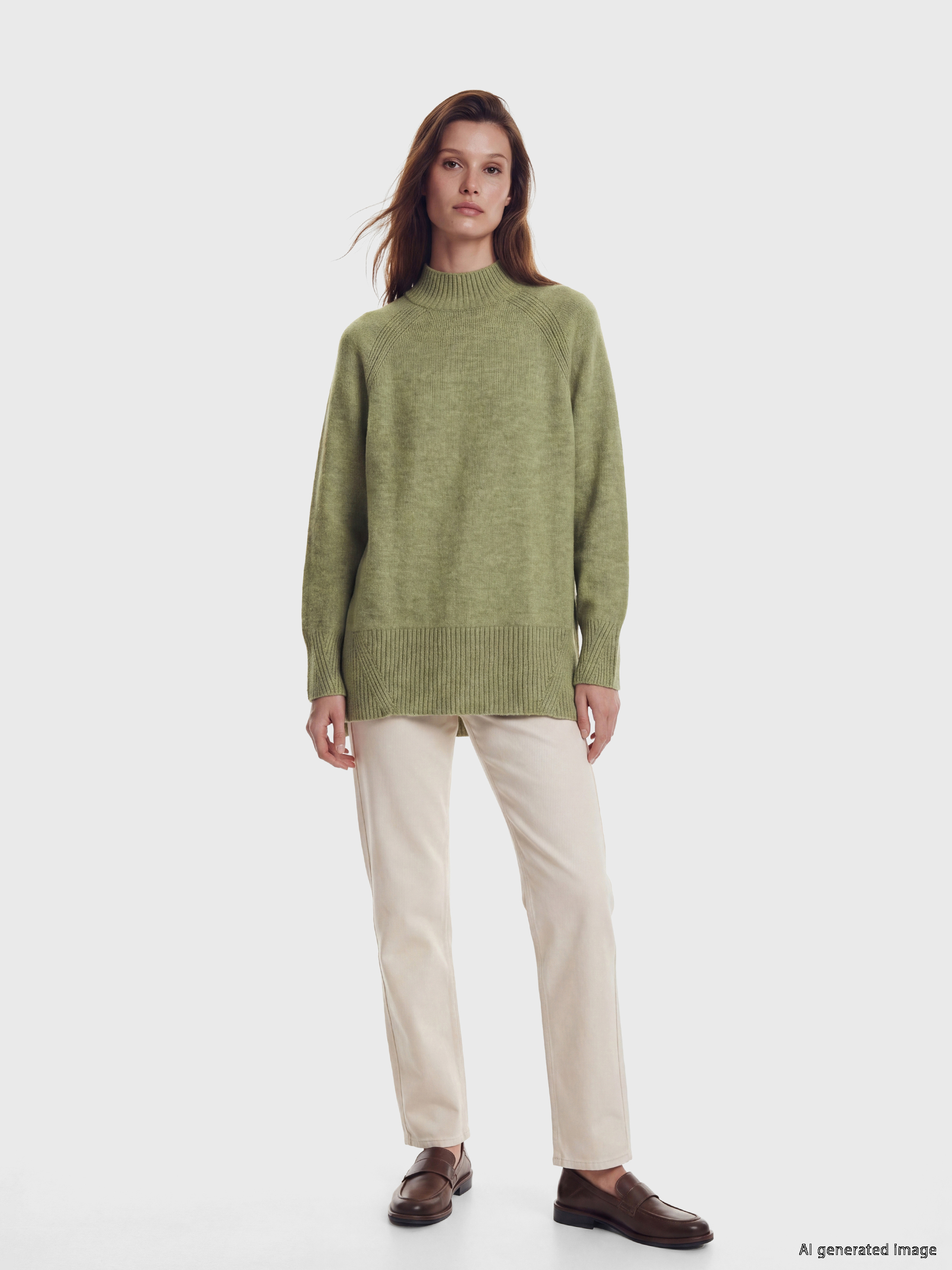 LCW Modest Yarım Balıkçı Yaka Oversize Kadın Triko Tunik görsel 2