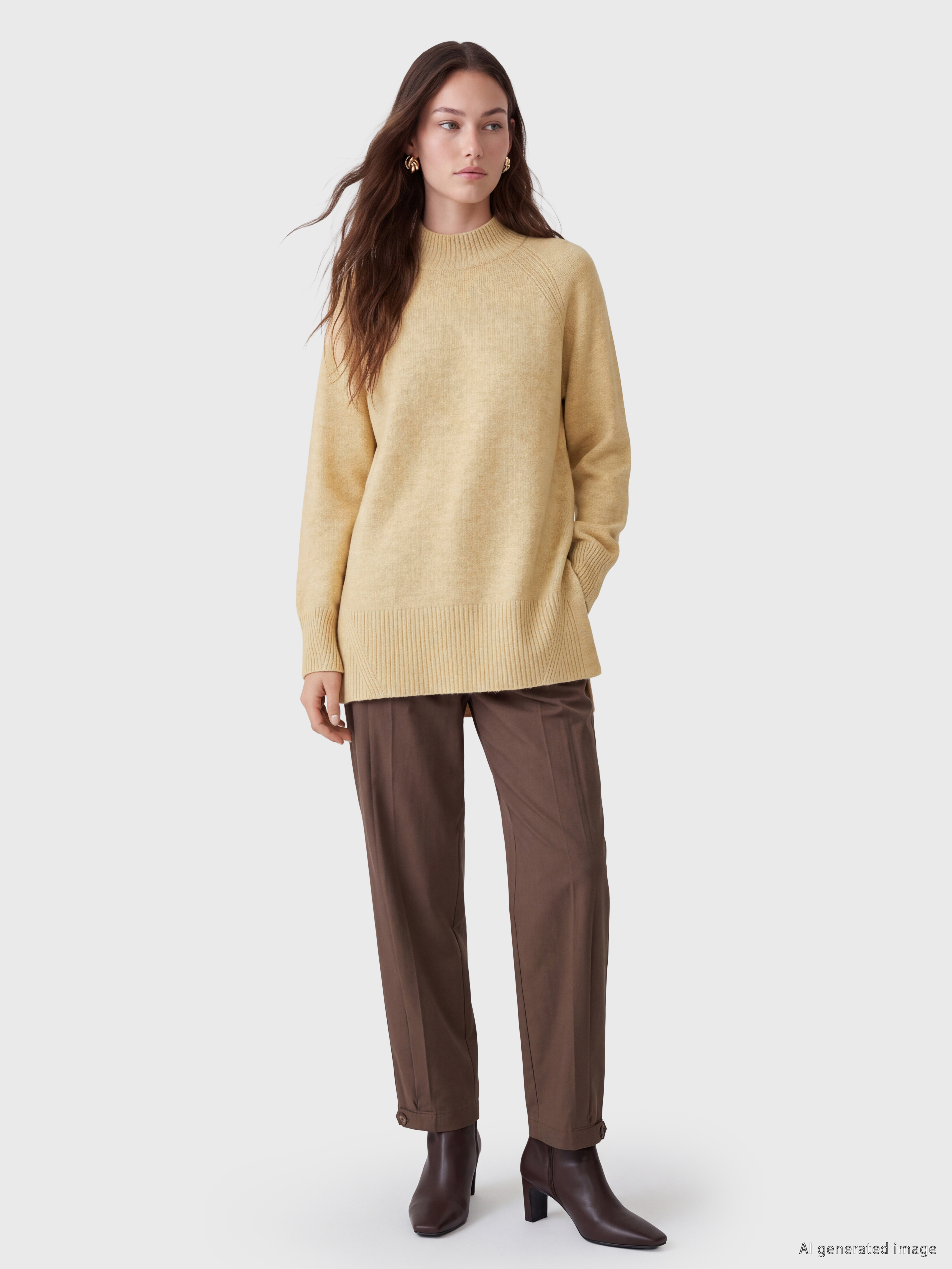 LCW Modest Yarım Balıkçı Yaka Oversize Kadın Triko Tunik görsel 2