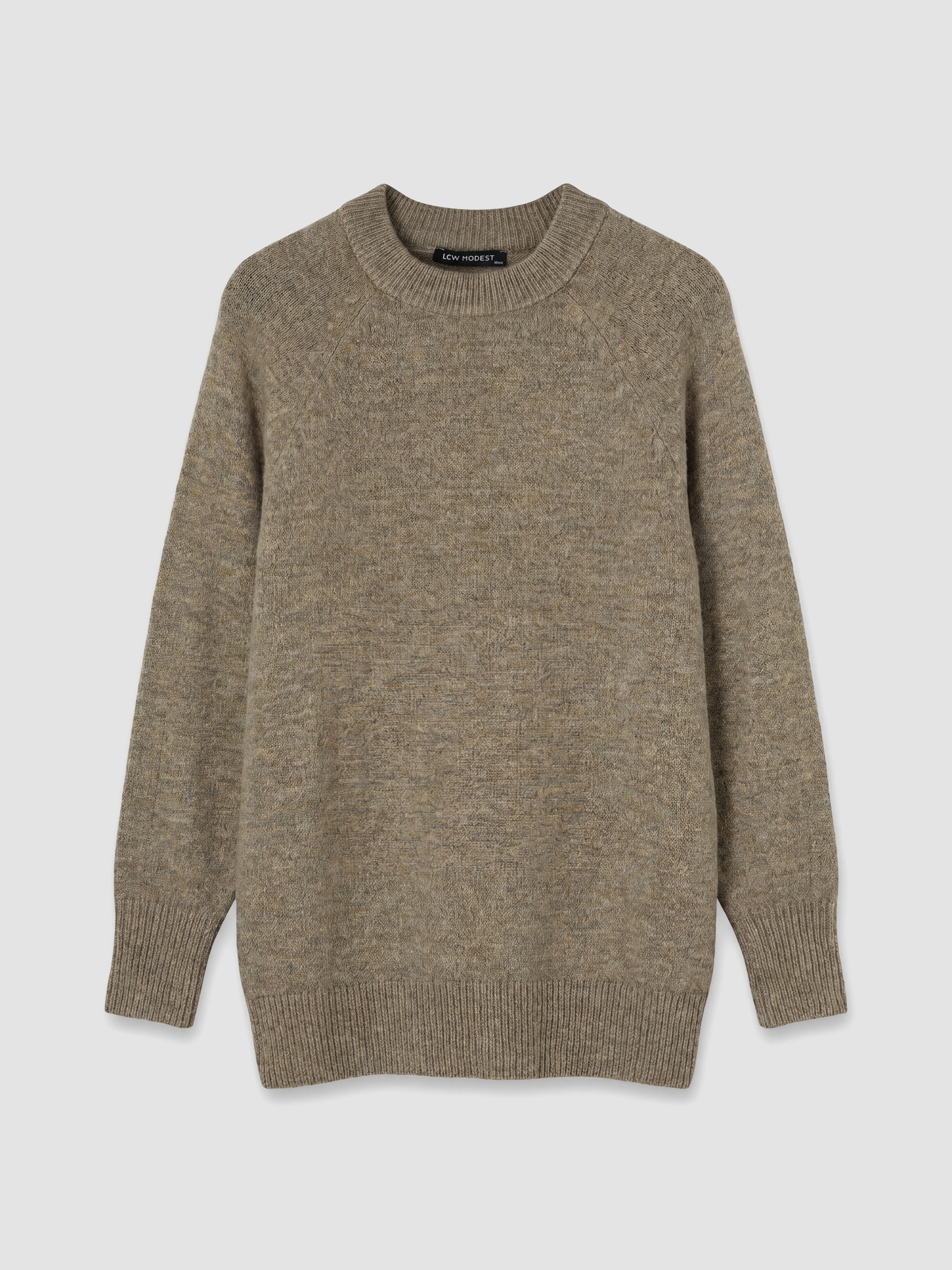 LCW Modest Bisiklet Yaka Oversize Kadın Triko Tunik görsel 5