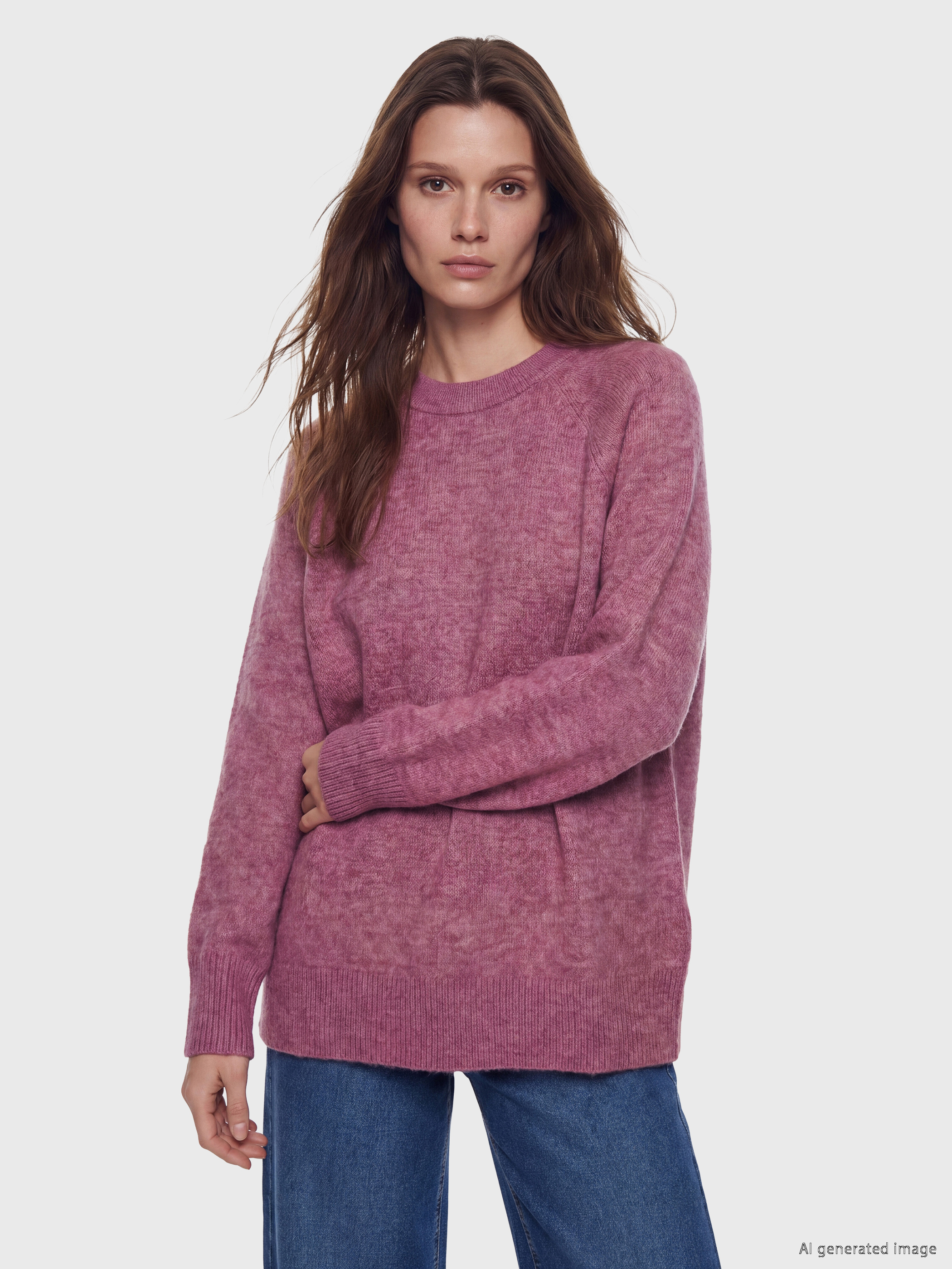 LCW Modest Bisiklet Yaka Oversize Kadın Triko Tunik