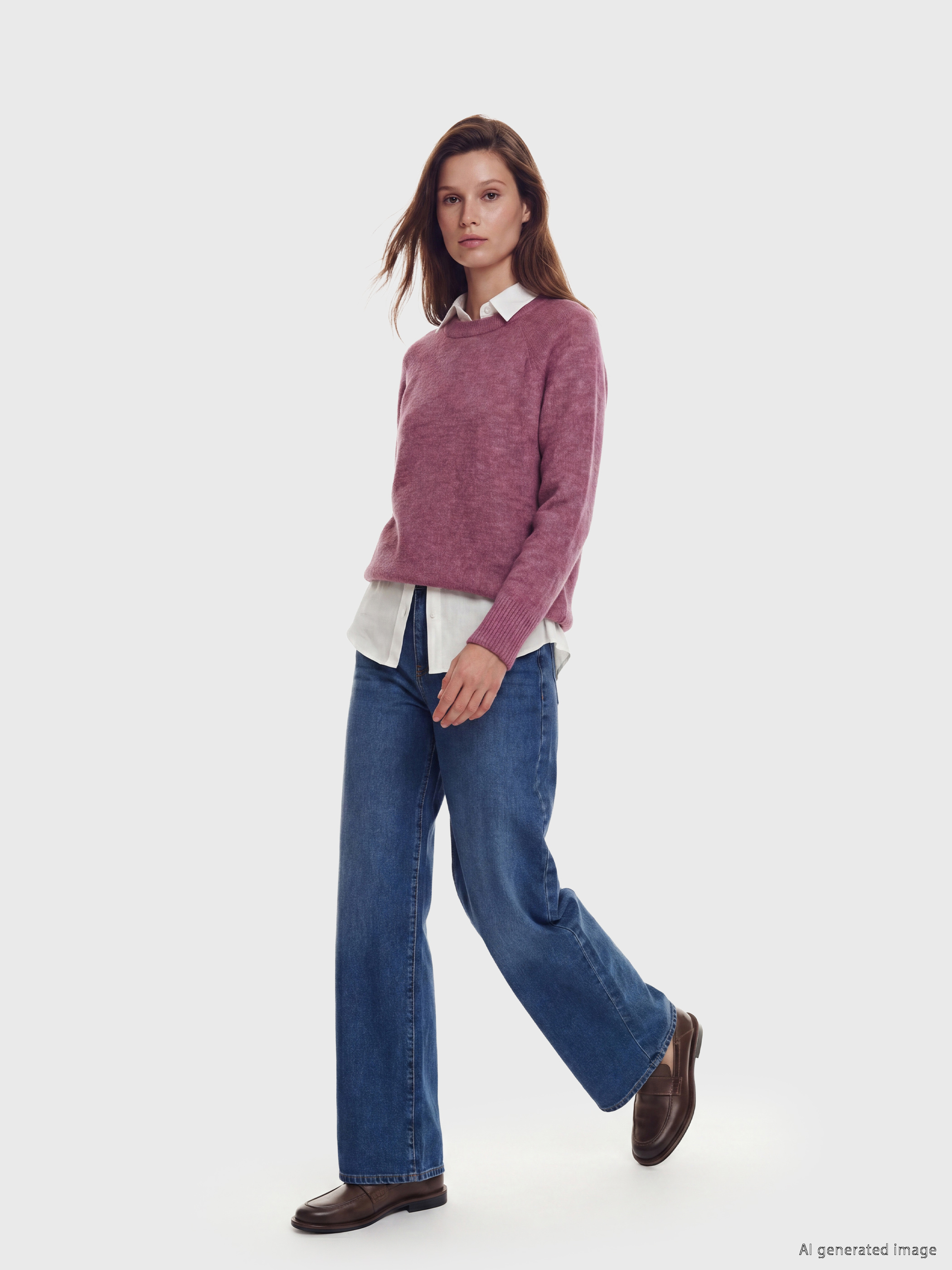 LCW Modest Bisiklet Yaka Oversize Kadın Triko Tunik görsel 2