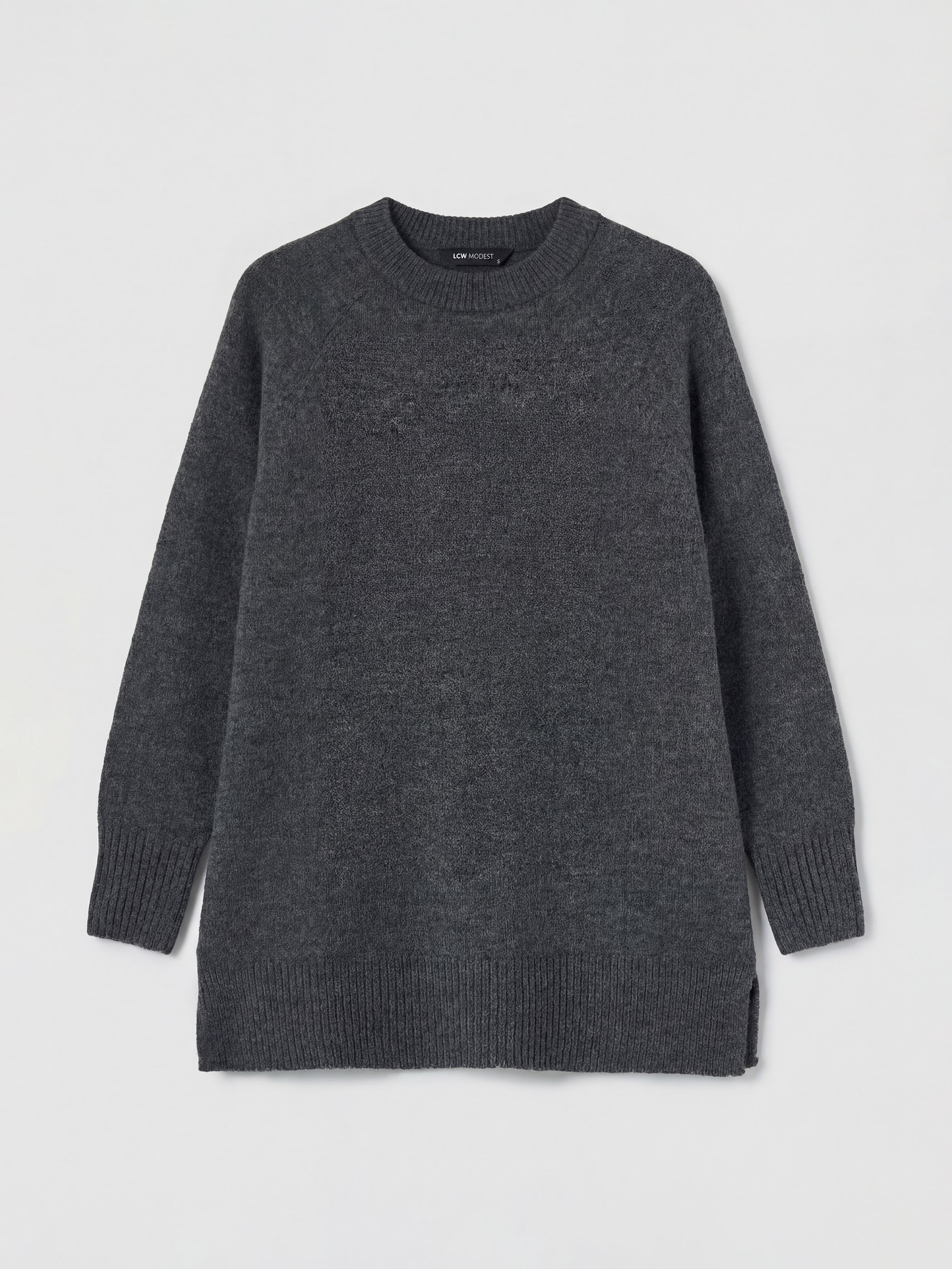 LCW Modest Bisiklet Yaka Oversize Kadın Triko Tunik görsel 5