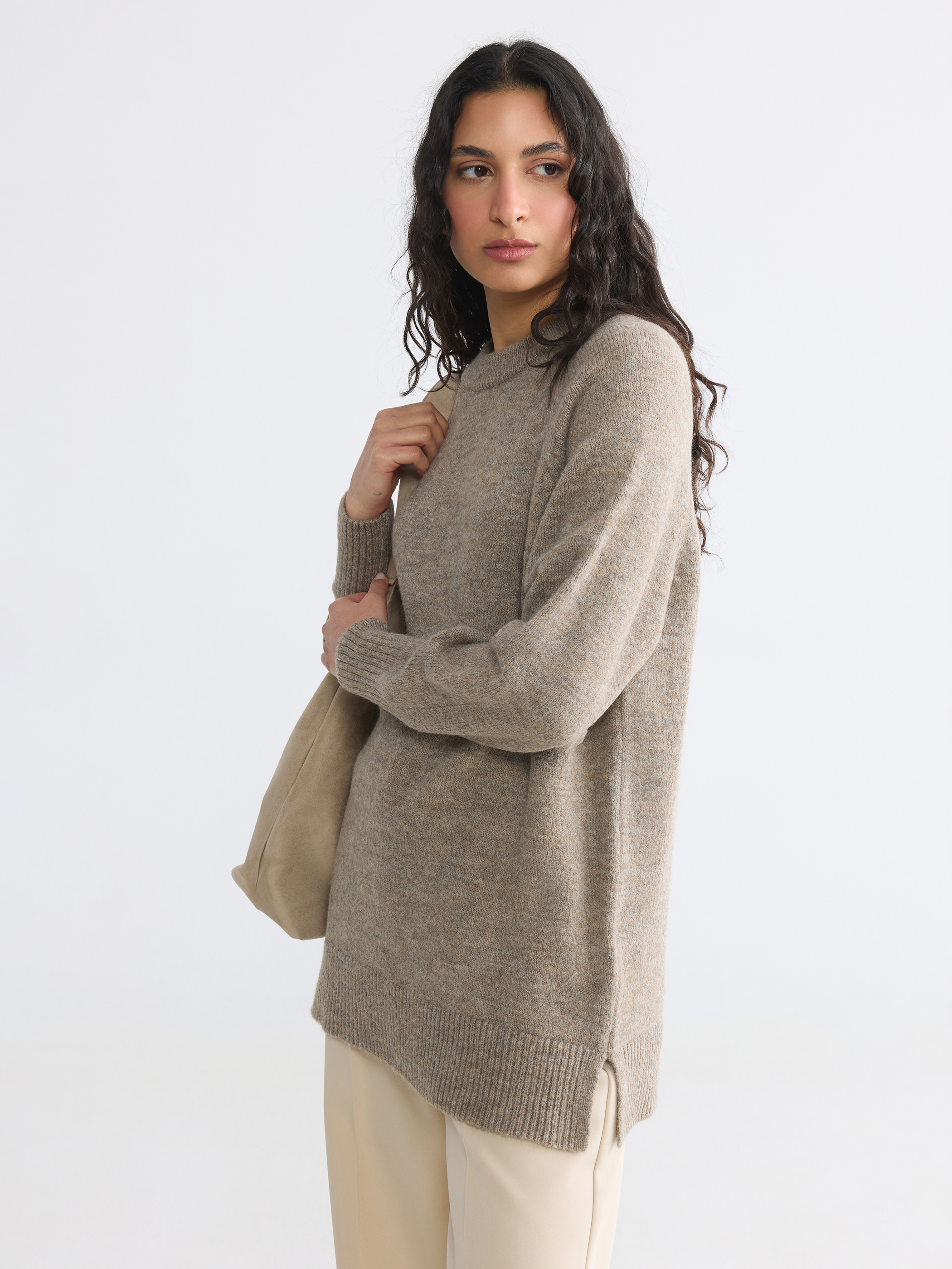 LCW Modest Bisiklet Yaka Oversize Kadın Triko Tunik