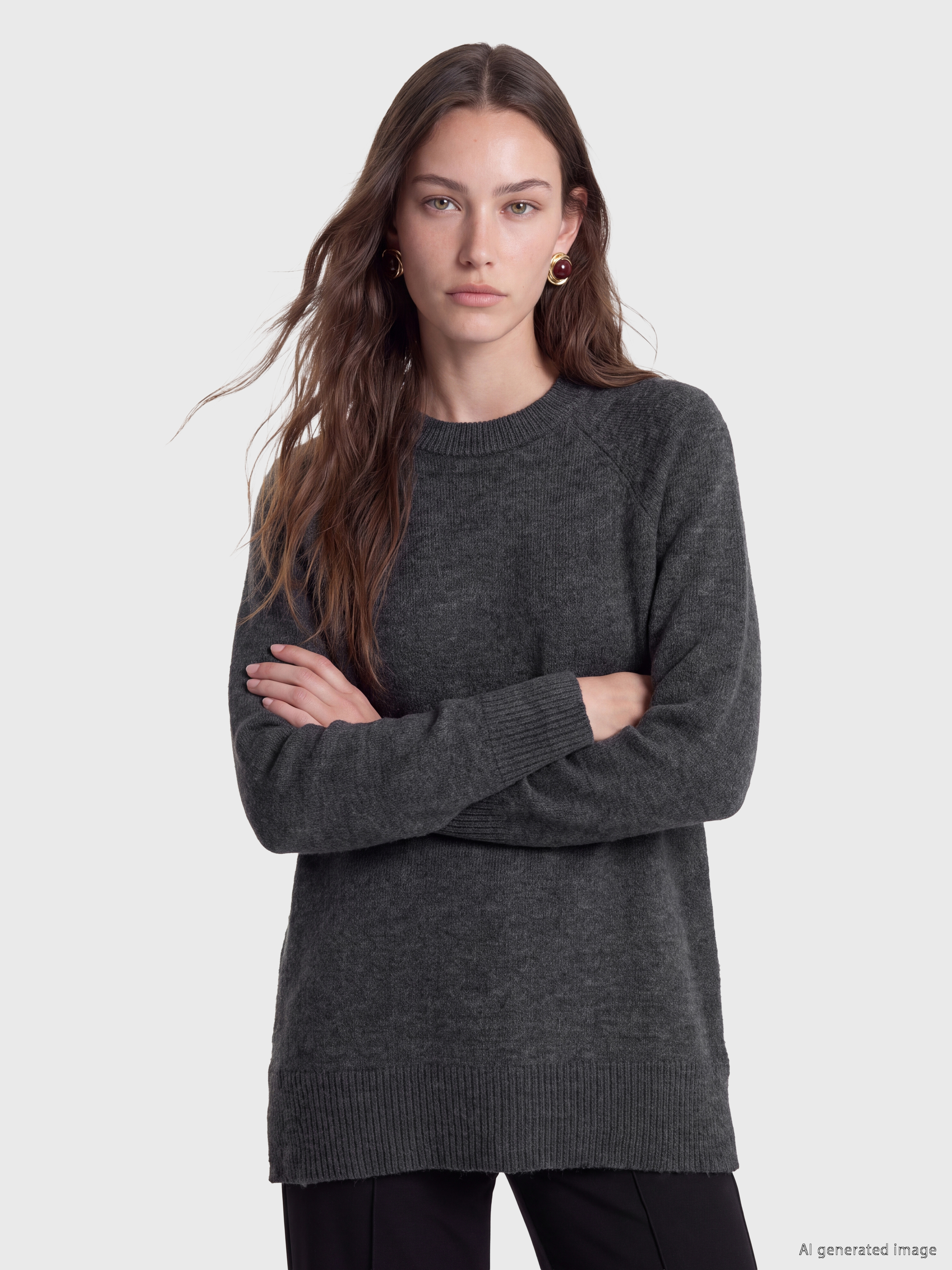LCW Modest Bisiklet Yaka Oversize Kadın Triko Tunik