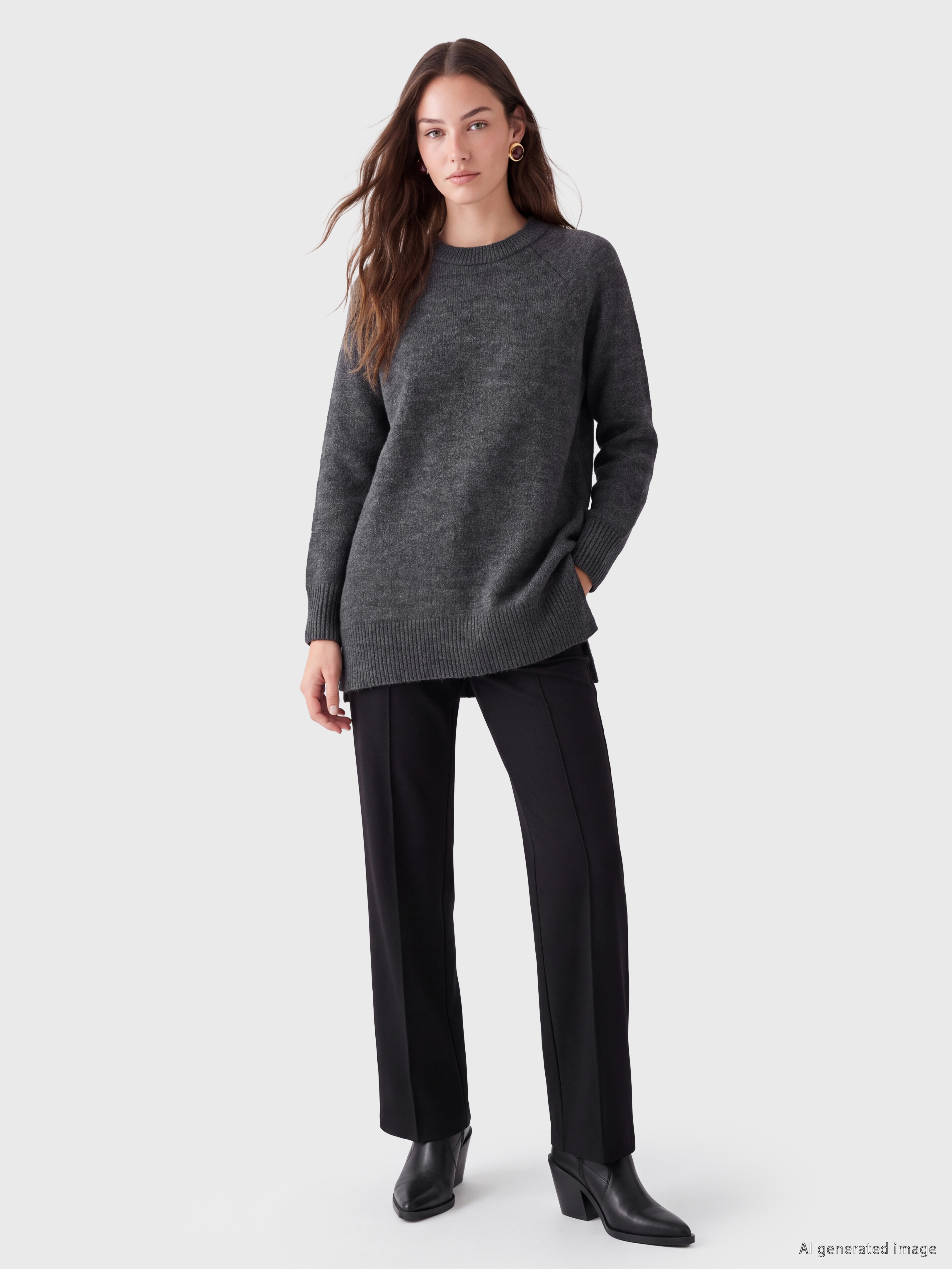 LCW Modest Bisiklet Yaka Oversize Kadın Triko Tunik görsel 2