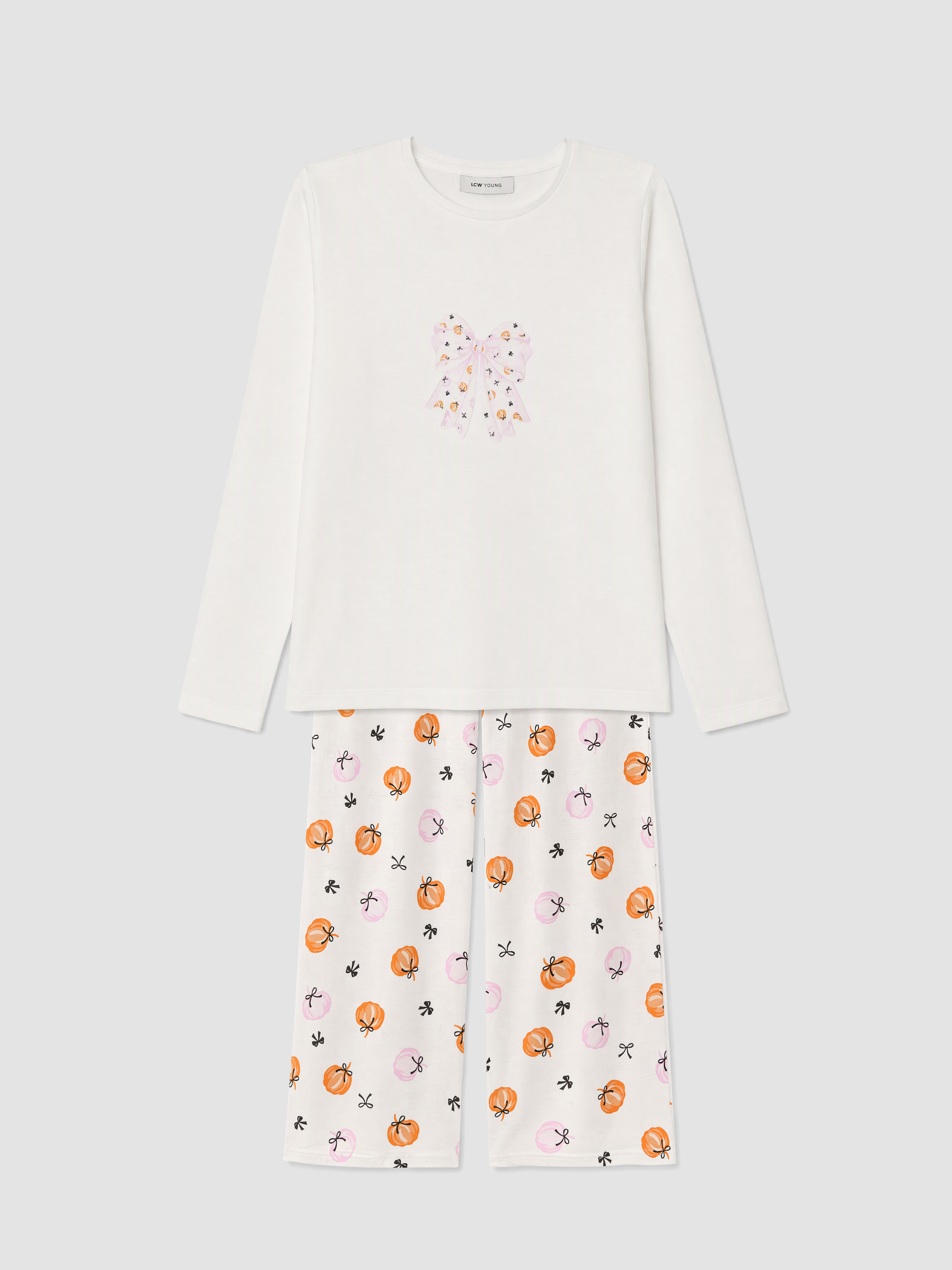 LCW Young Bisiklet Yaka Baskılı Kadın Pijama Takımı görsel 5