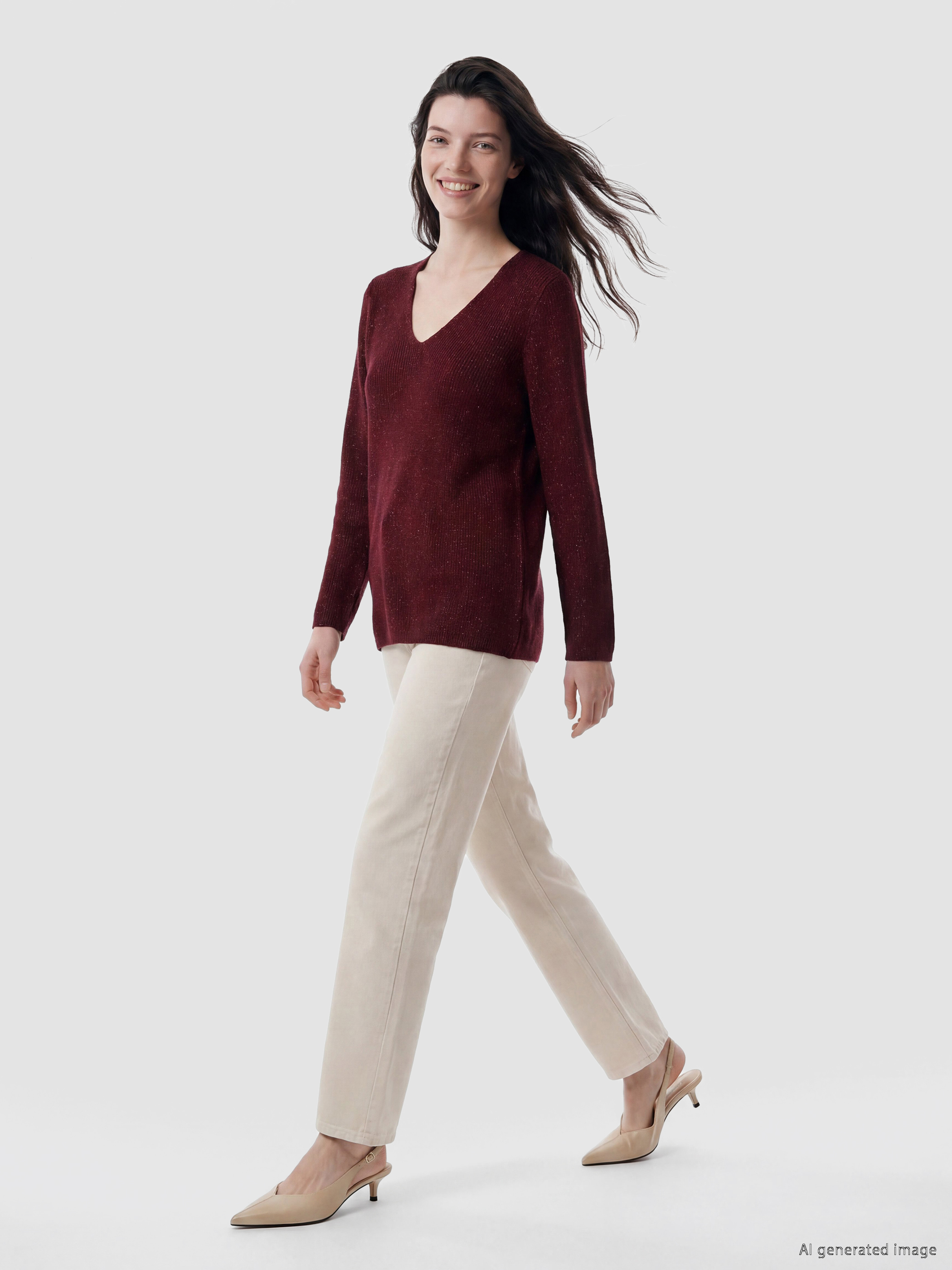 LCW Comfort V Yaka Parlak Dokulu Kadın Triko Kazak görsel 2