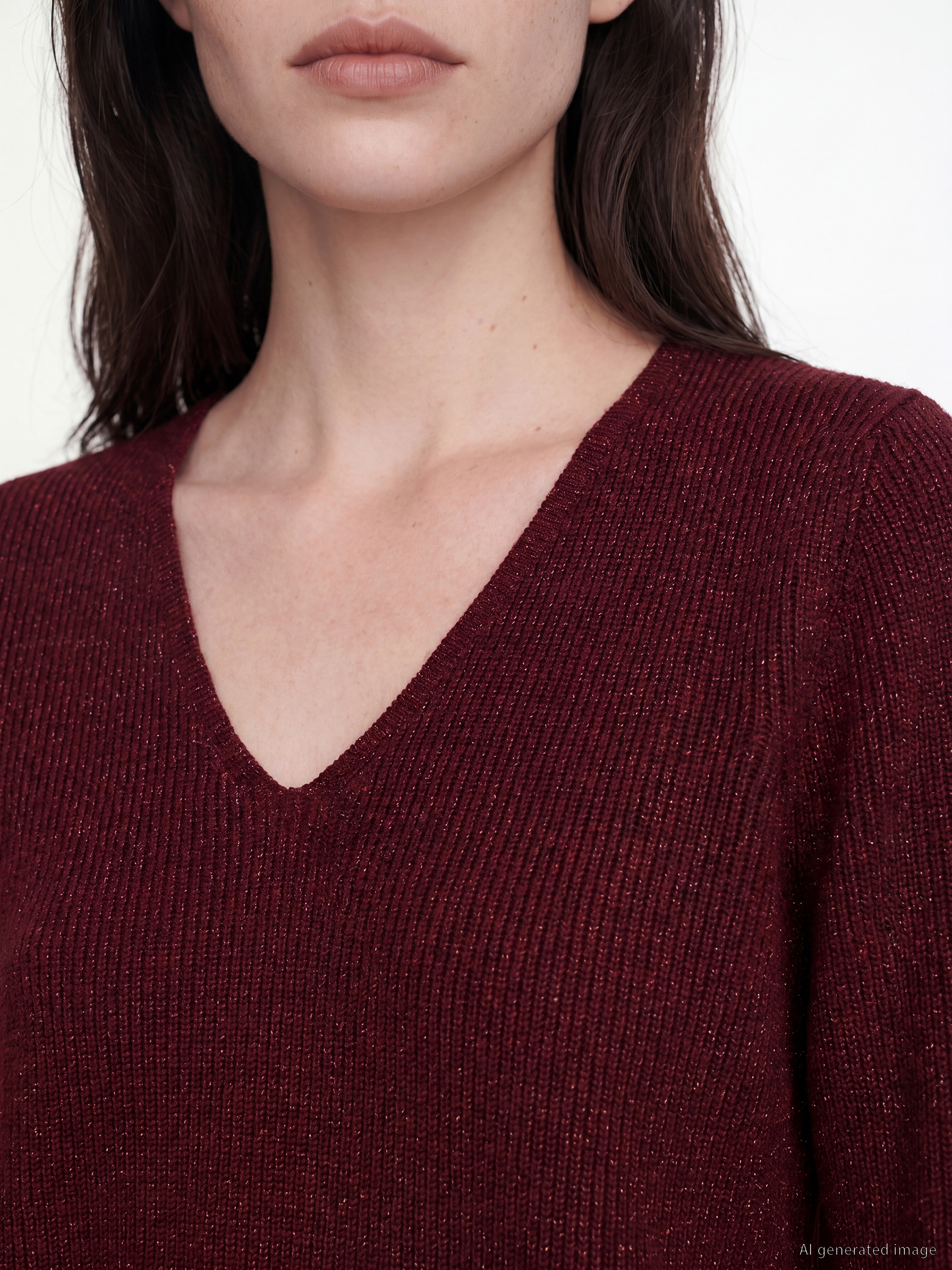 LCW Comfort V Yaka Parlak Dokulu Kadın Triko Kazak görsel 3