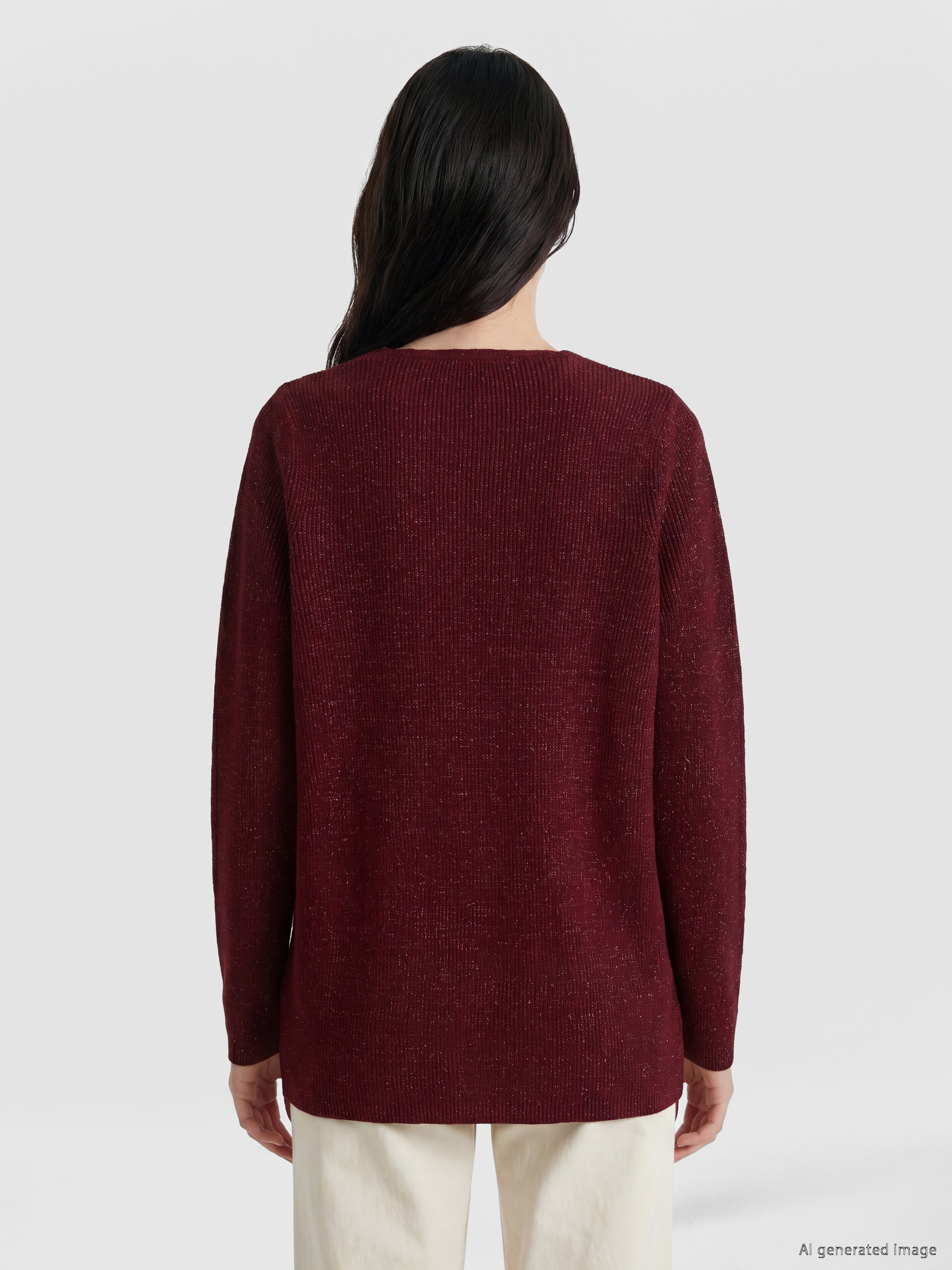 LCW Comfort V Yaka Parlak Dokulu Kadın Triko Kazak görsel 4